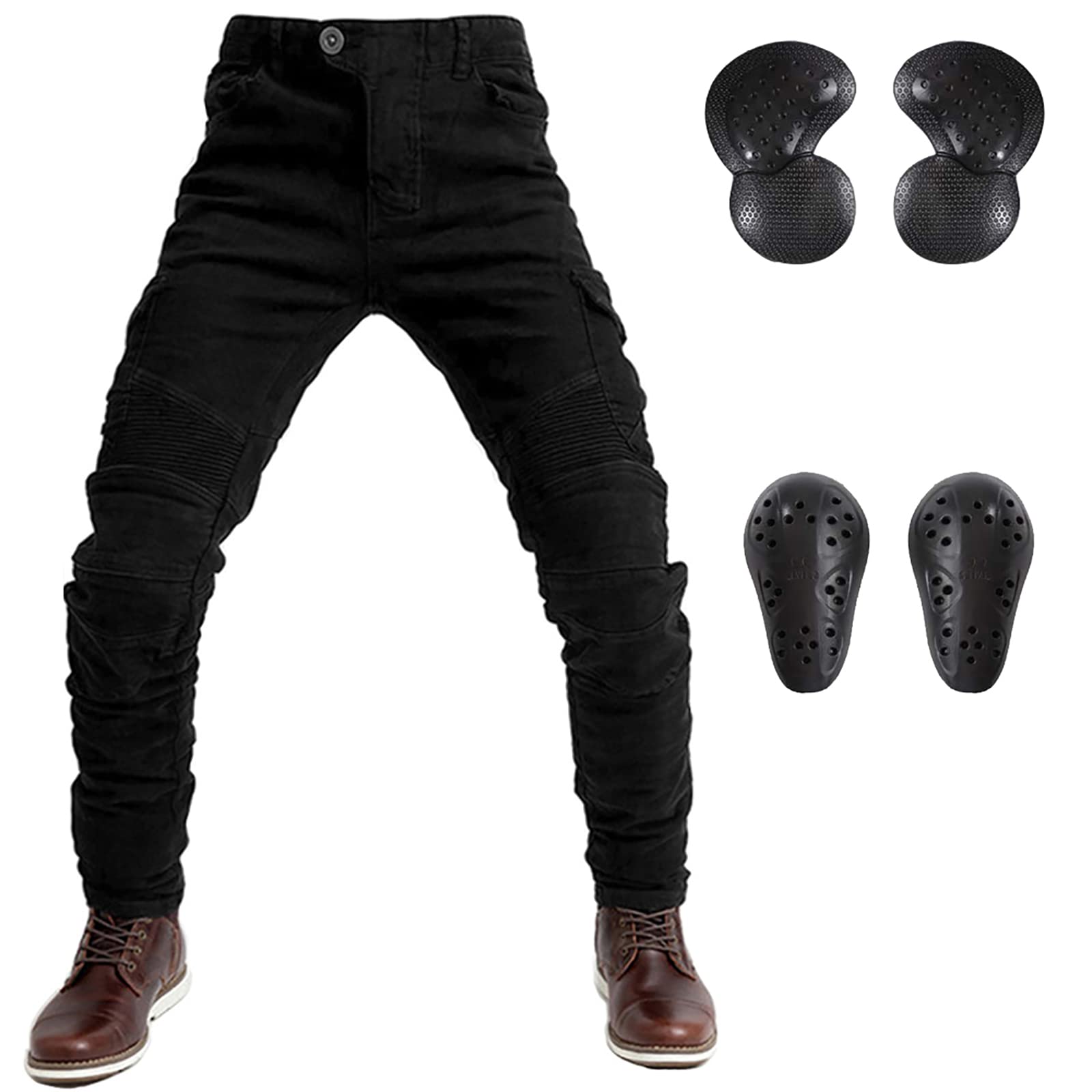 LOMENG mens Motorcycle Pants Motorbike Riding Denim Jeans Biker Motocross CE Removable Armored, Black1, 34 Regular