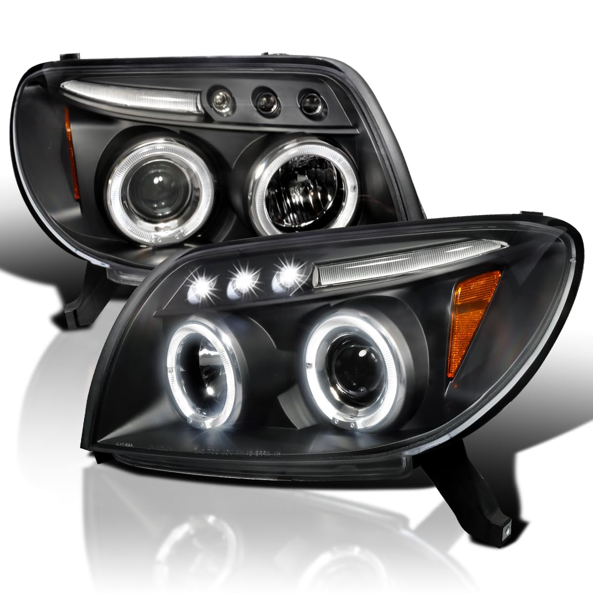 Spec-D Tuning Halo Led Black Projector Headlights Compatible With 2003-2005 Toyota 4Runner Left + Right Pair Headlamps Assembly