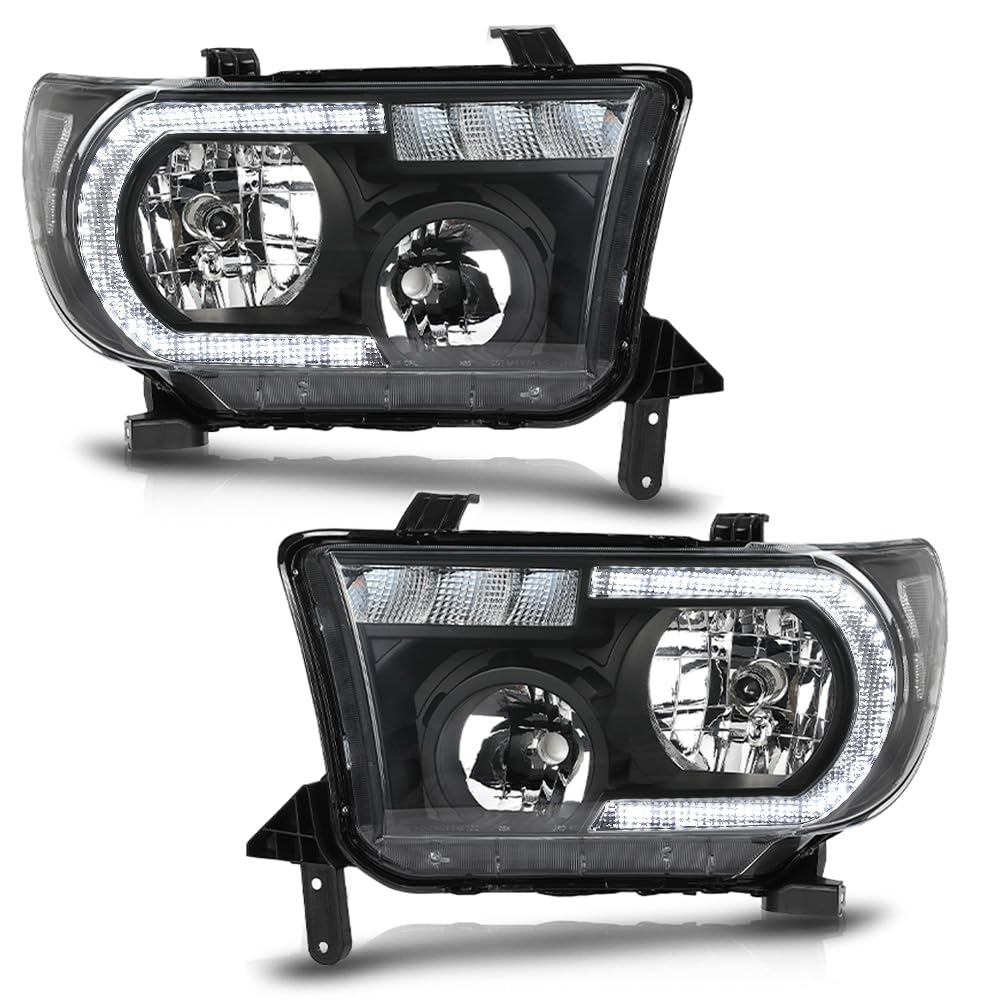 PIT66 LED Headlights Assembly Compatible with 2007-2013 Toyota Tundra W/O Headlight Leveling Models, Fit 2008-2017 Toyota Sequoi