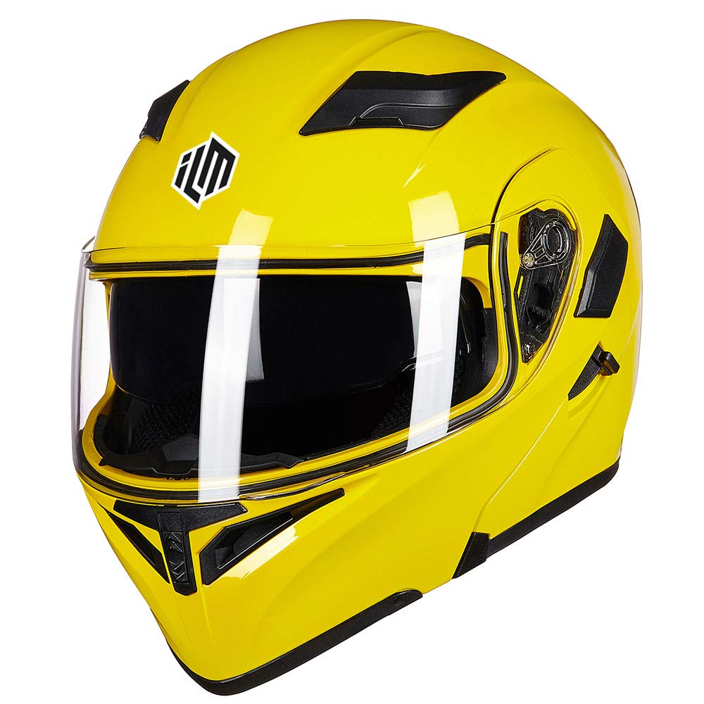 Ilm Motorcycle Dual Visor Flip Up Modular Full Face Helmet Dot 6 Colors Model 902 (S, Yellow)