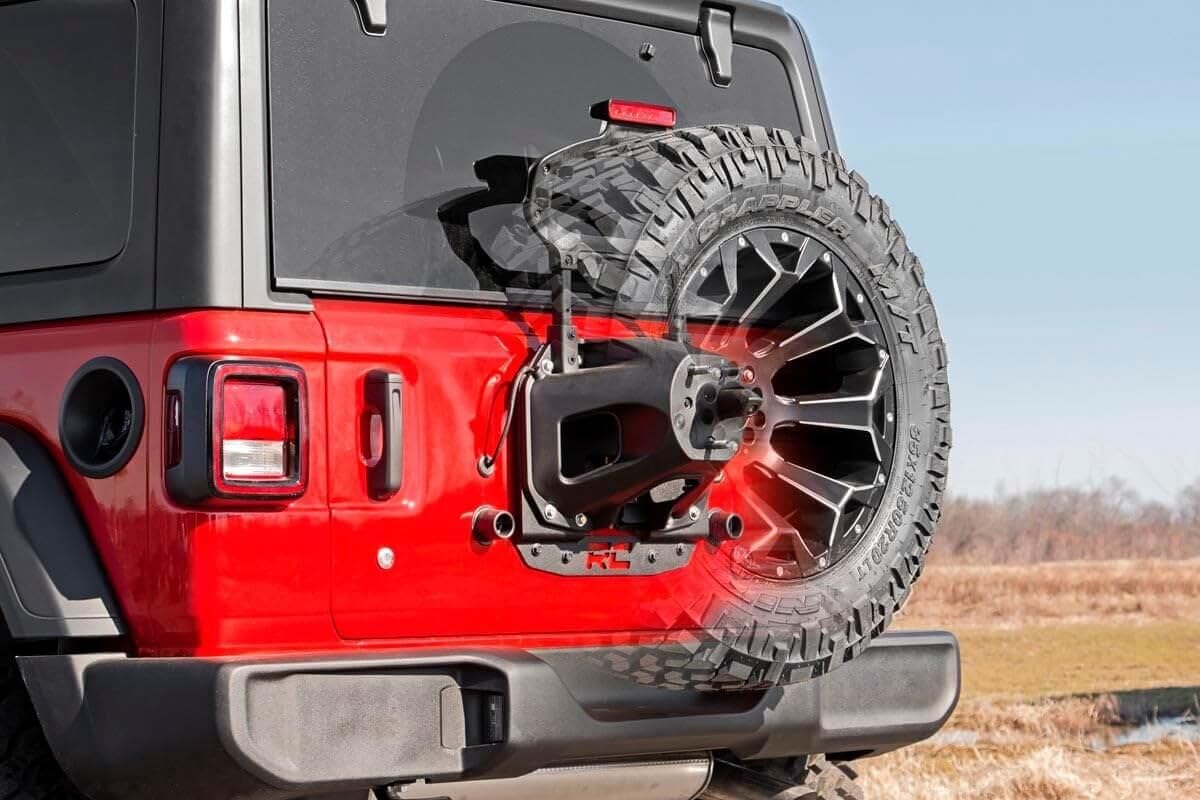 Rough Country Spare Tire Relocation Bracket for 18-24 Jeep Wrangler JL, Alloy Steel, Black, Model 10529
