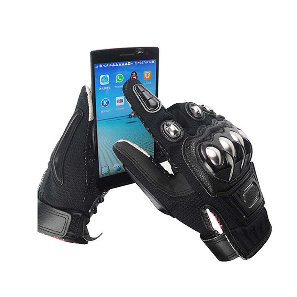Steel Outdoor Knuckle Motorcycle Motorbike Powersports Safety Gloves (Medium, Black)