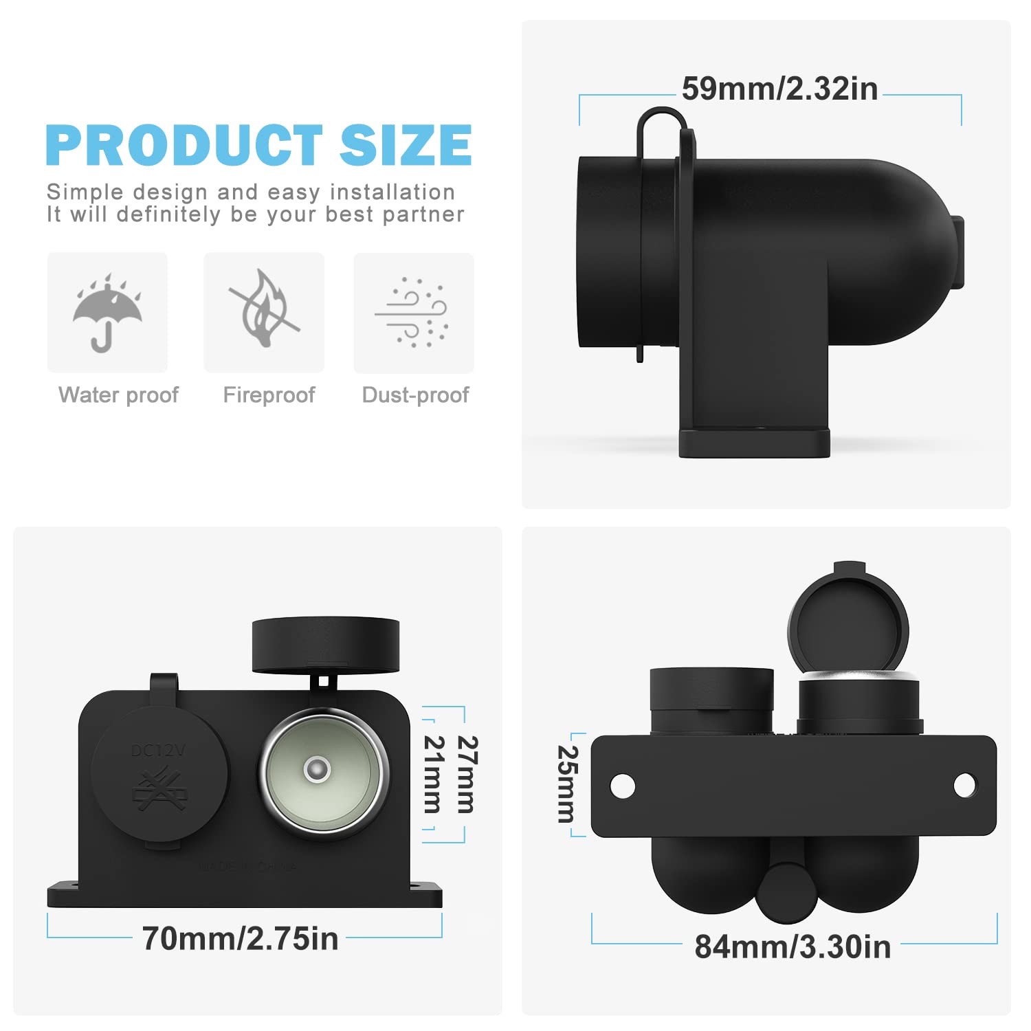 Cigarette Lighter Socket, Waterproof & Dustproof Cigarette Lighter socket plug Outlet for 12V car truck motorbike boat, with 15A