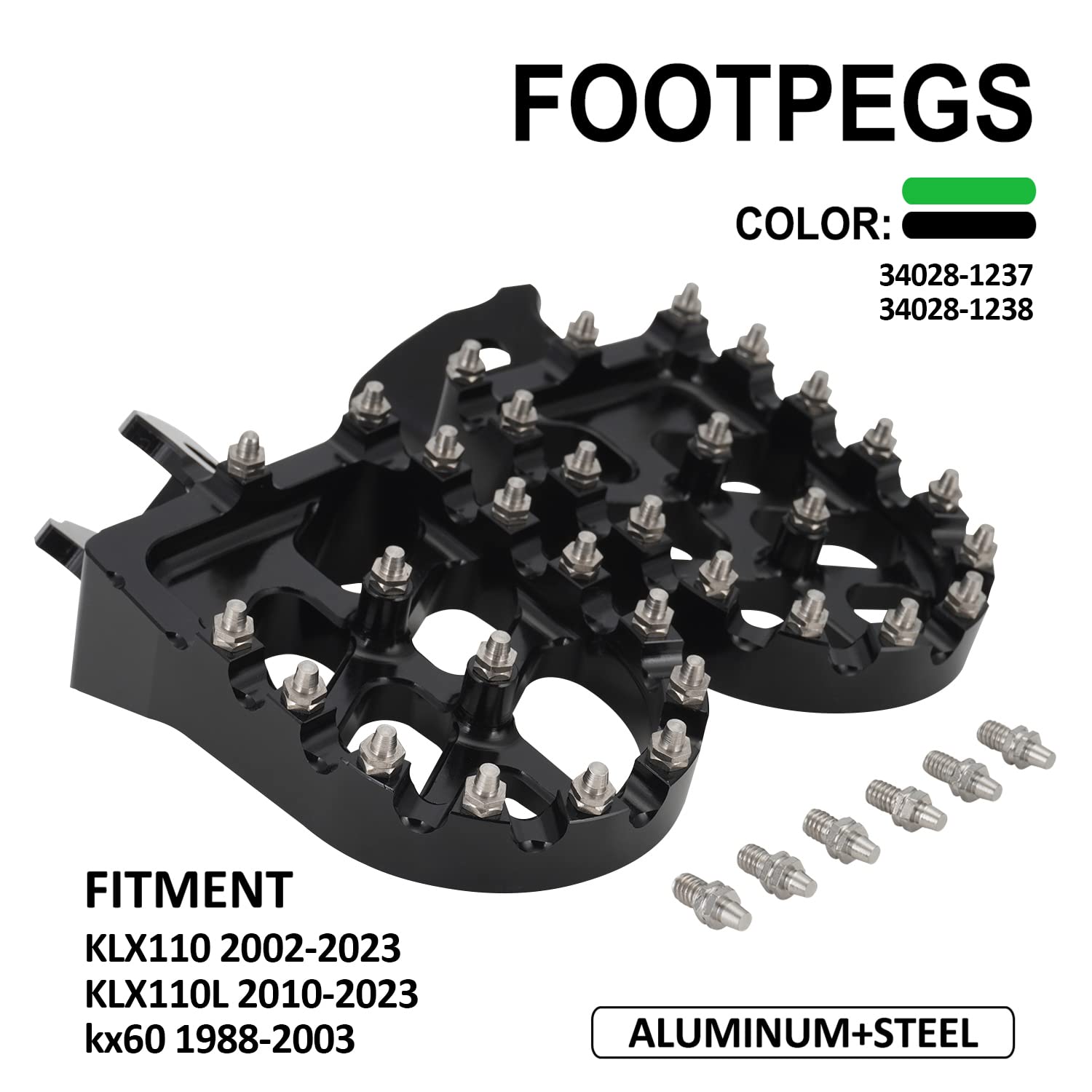 AnXin Dirt Bike Foot Pegs CNC 6061 Aluminum Black for KLX110, KLX110L, KX60, Pit Bikes 2002-2023