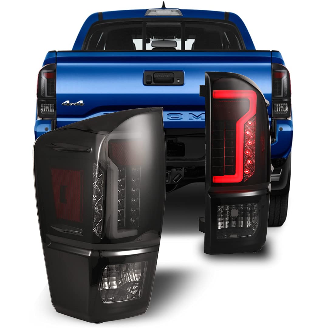 Cpw Tail Lights Compatible With [2016 2017 2018 2019 2020 2021 2022 2023 Toyota Tacoma] Led Tube Bar Tail Lights (Black/Smoke Le