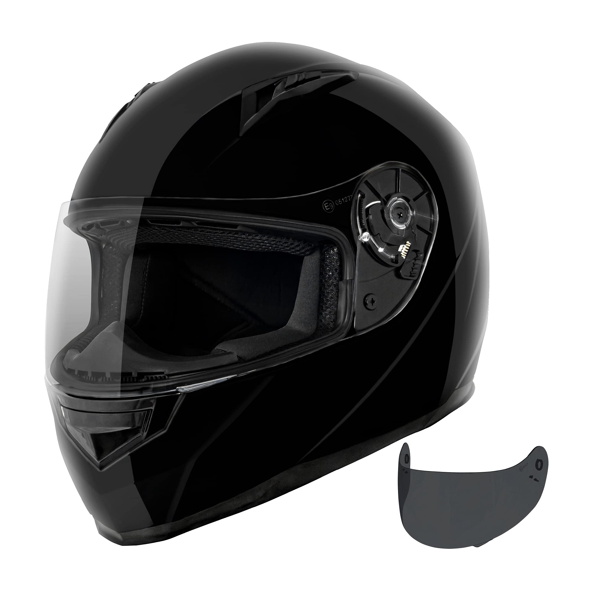 Vcan Vx Lightweight Full Face Motorcycle Street Bike Helmet With Extra Tinted Visor Dot Approved (Gloss Black, Large)
