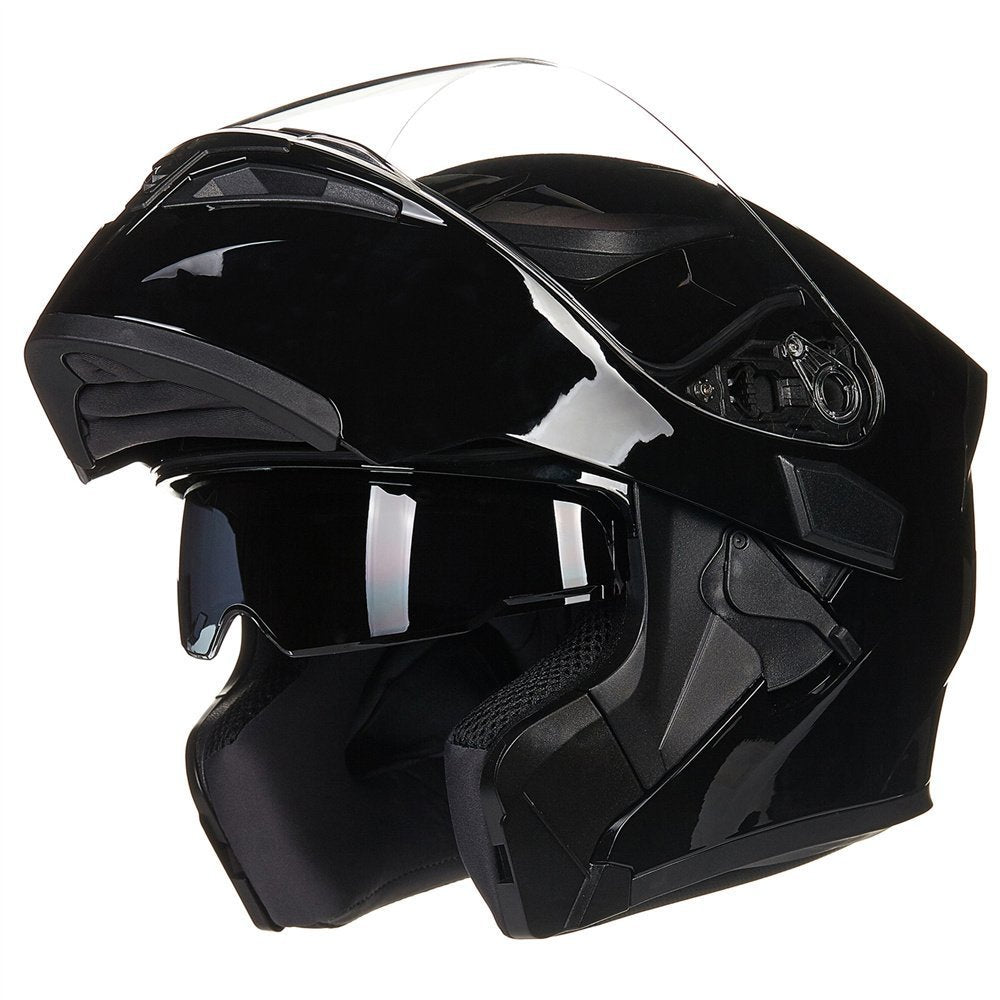 Ilm Motorcycle Dual Visor Flip Up Modular Full Face Helmet Dot 6 Colors Model 902 (M, Gloss Black)