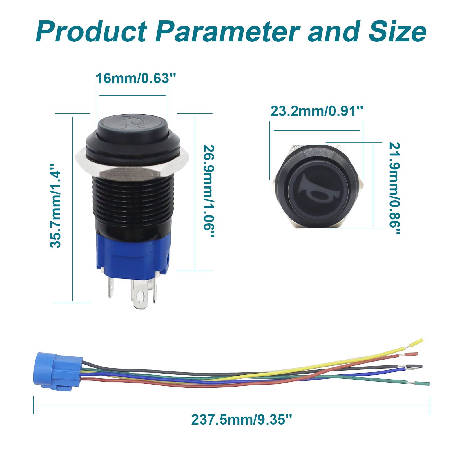Gephynm Horn Button, Momentary Push Button Switch, Horn Switch For Car Modification, Push Button Switch A Tail Plug Harness
