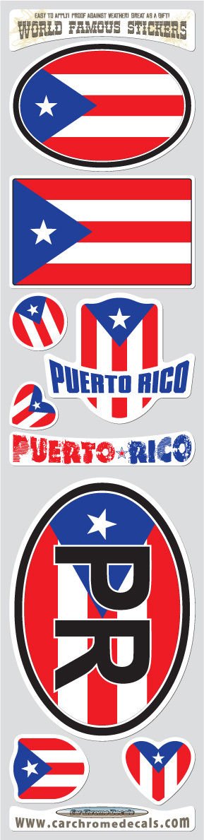 Car Chrome Decals StsPr Puerto Rico 9 Stickers Set Puerto Rican Flag Decals Bumper Car Auto Bike Laptop