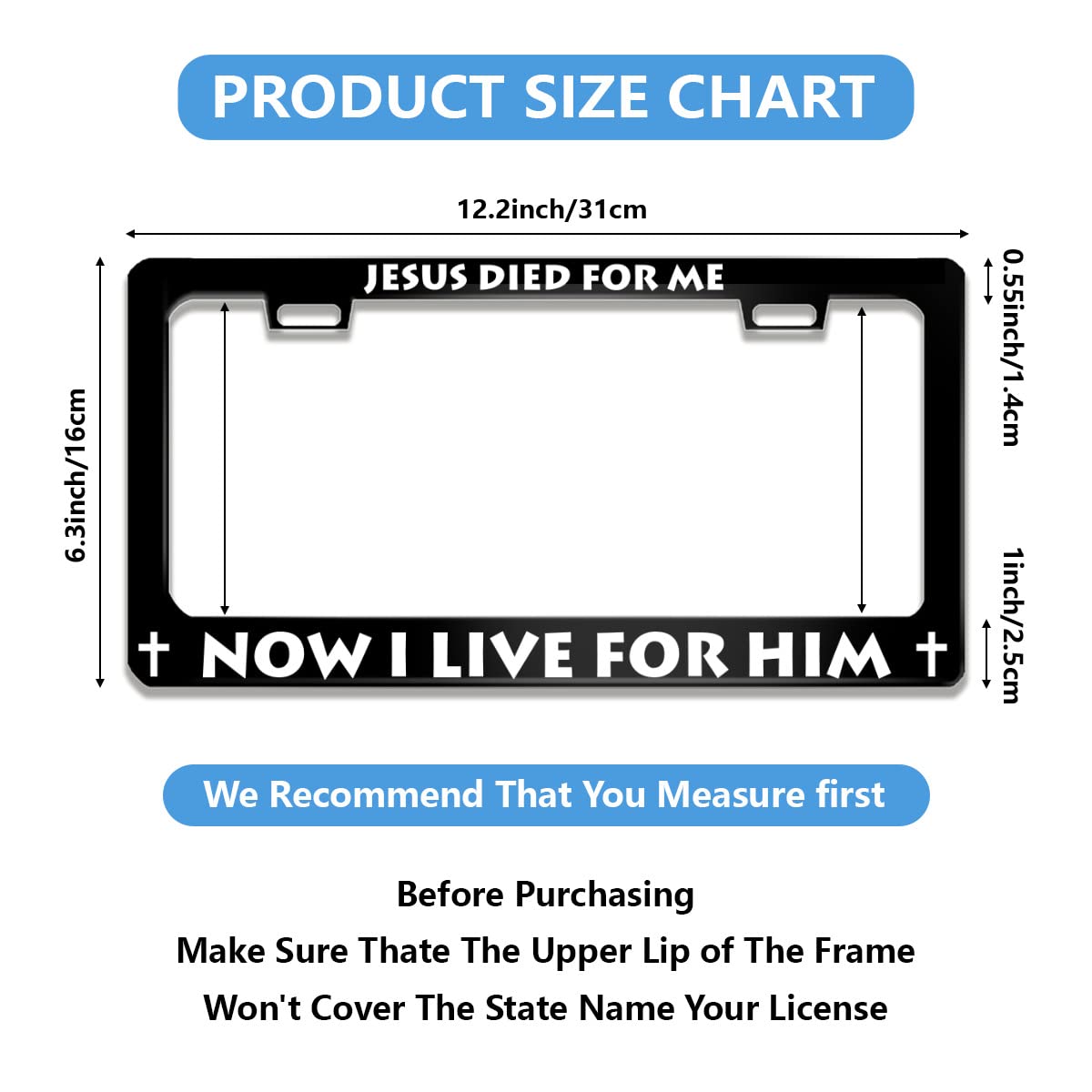 Nocitun Jesus Died For Me Now I Live Him License Plate Frame Stainless Steels Funny Black Car Tag Holder Frames With 2 Holes And