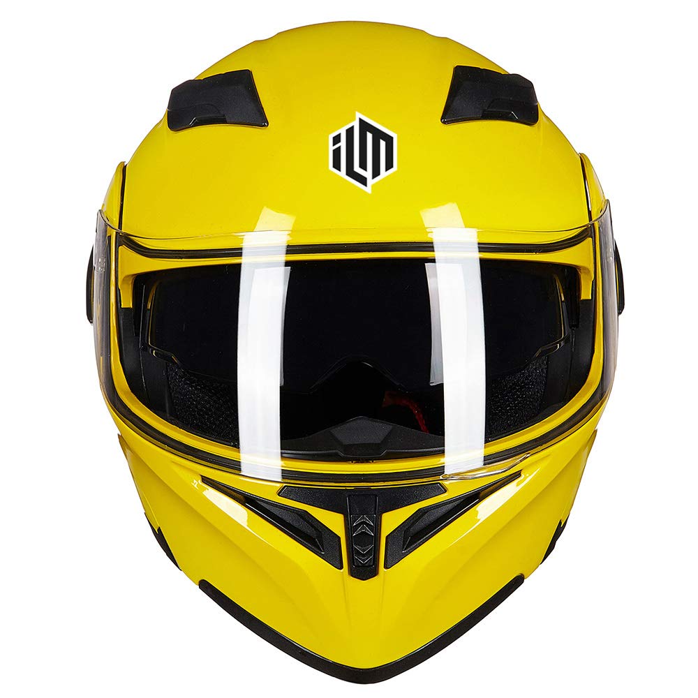 Ilm Motorcycle Dual Visor Flip Up Modular Full Face Helmet Dot 6 Colors Model 902 (S, Yellow)