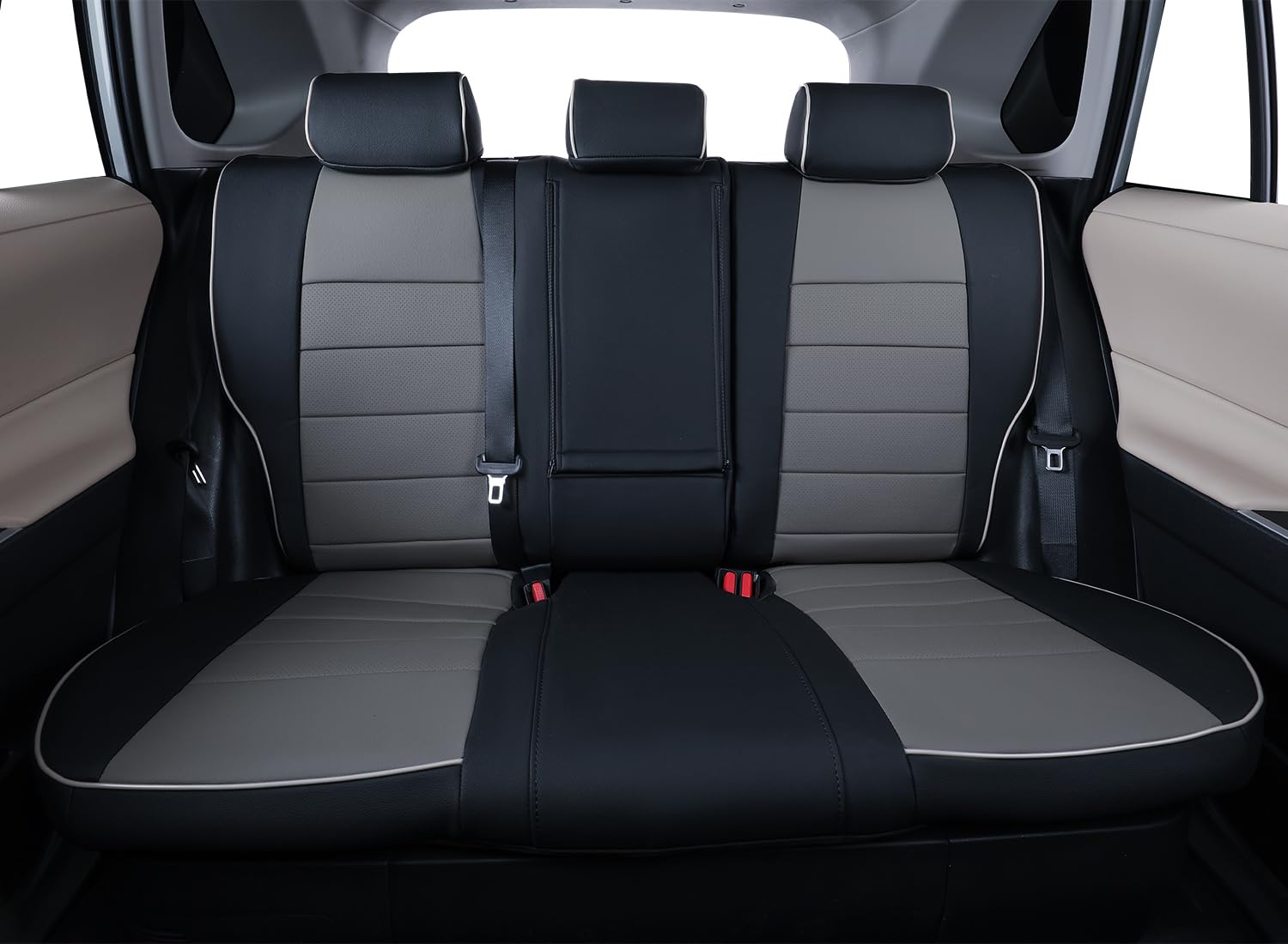 Ekr Custom Fit Rav4 Car Seat Covers For Select Toyota Rav4 Le 2013 2014 2015 2016 2017 2018 (Not For Hybrid) - Full Set, Leather (Black/Gray)