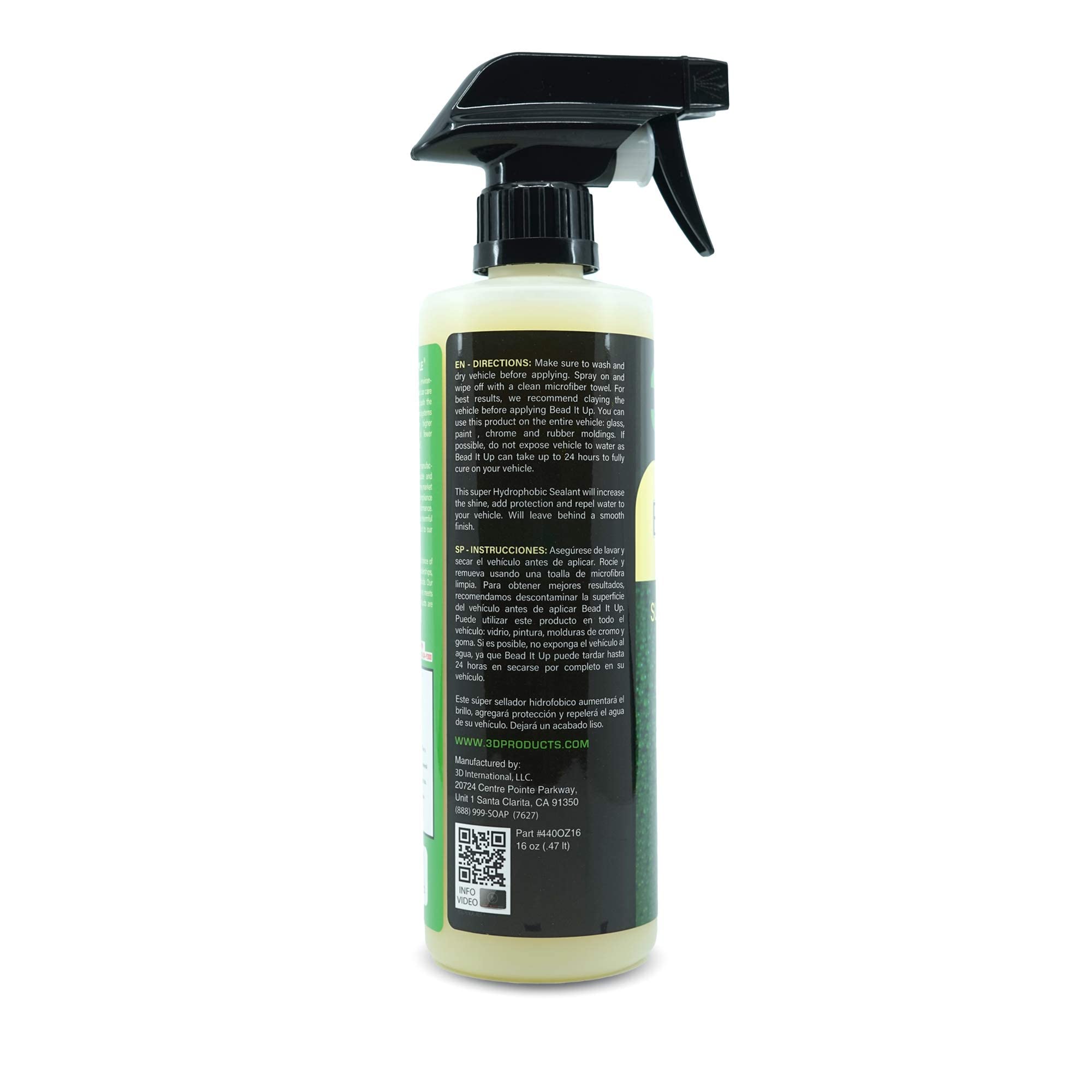 3D Bead It Up Ceramic Coating Booster Spray - Super Hydrophobic Sealant, 16oz, Black
