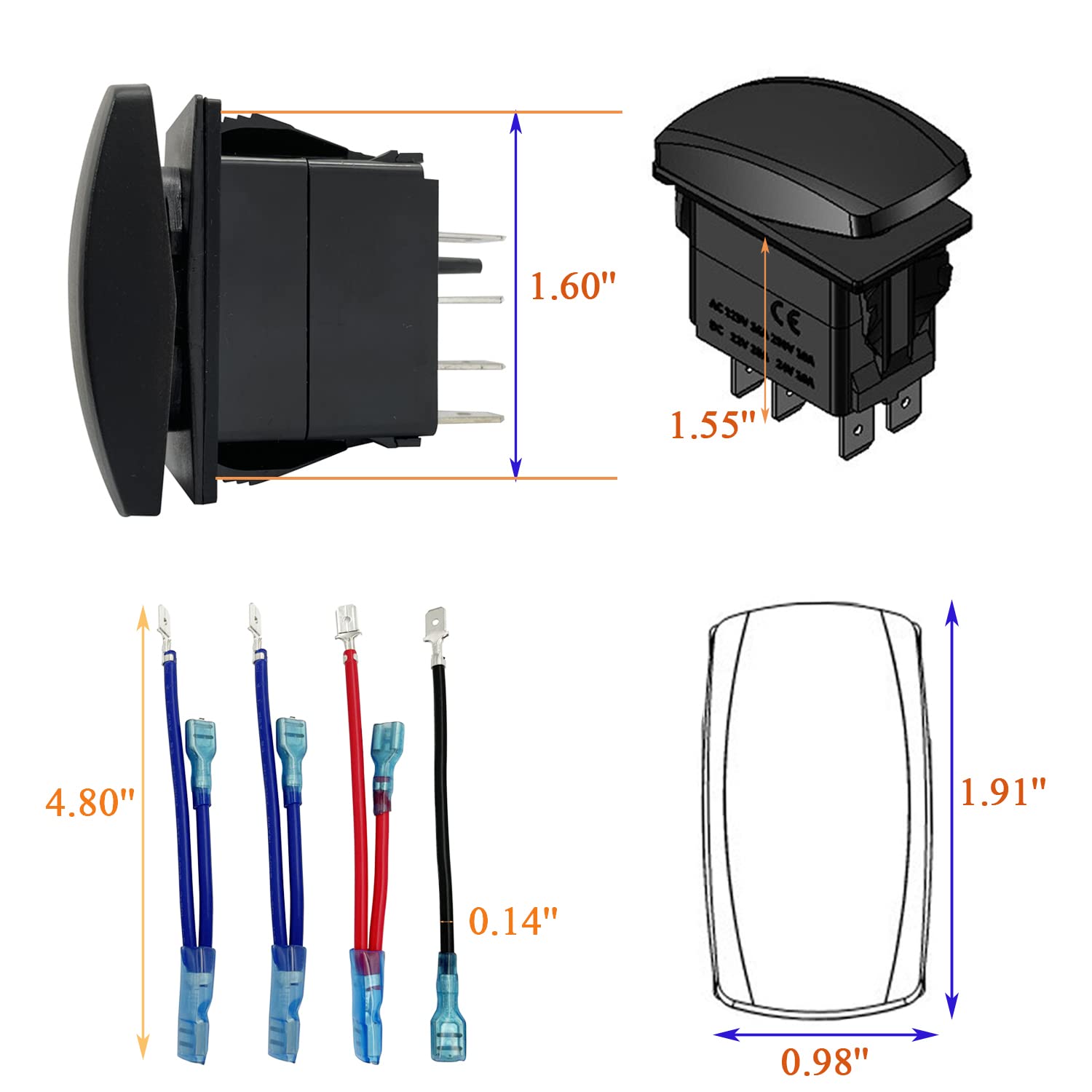 Bacautoparts 12V 24V Red High Low Beam Headlight Rocker Switch With Wires 7Pin On-Off-On Dpdt 3 Way Toggle Switch For Car Truck Can Am Commander Suv Off Road Vehicle Rzr Dash Replacement Switch