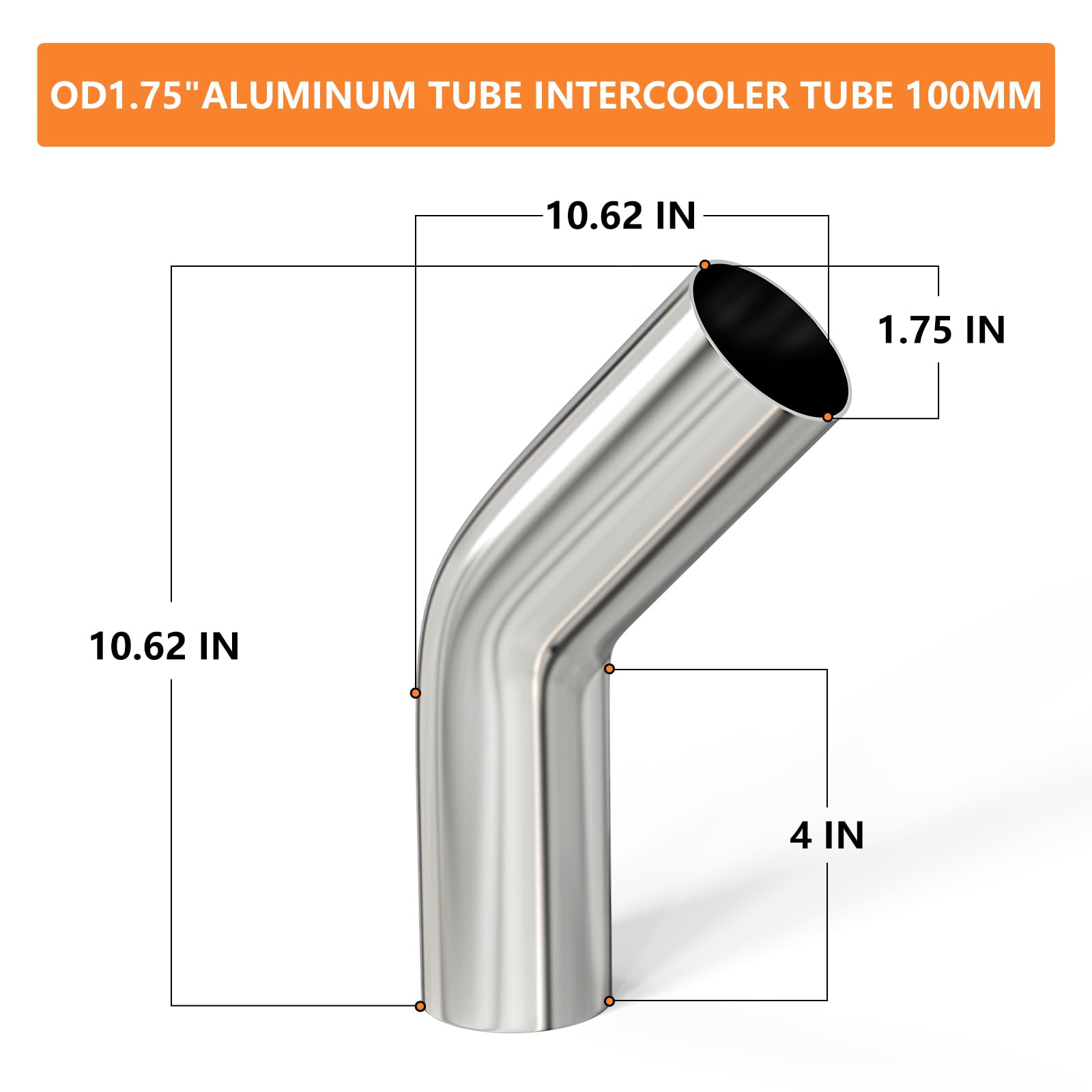 Gasher 1Pcs Intercooler Pipe Aluminum 45 Degree Elbow Alloy Tube 1.75''Od, Leg Length 4'' (100Mm), For Intake And Cooling System
