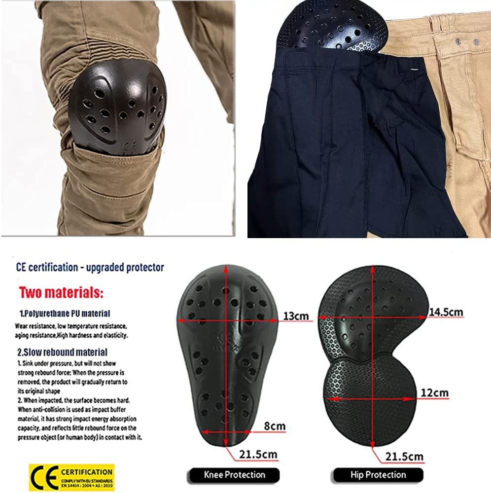 Lomeng Motorcycle Riding Pants Motorbike Motocross Cycling Jeans Safety Ce Knee Hip Removable Armored All Seasons For Men Khaki