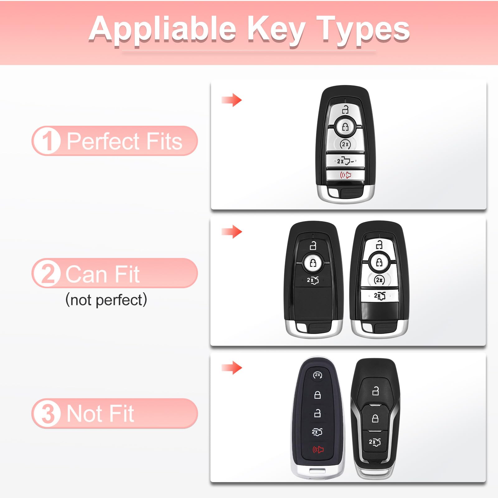 Pangpai Pink Car Accessories 3 Pcs For Ford Edge Escape Expedition Explorer Fusion Mustang Ranger F-150 F-250 Key Fob Cover With