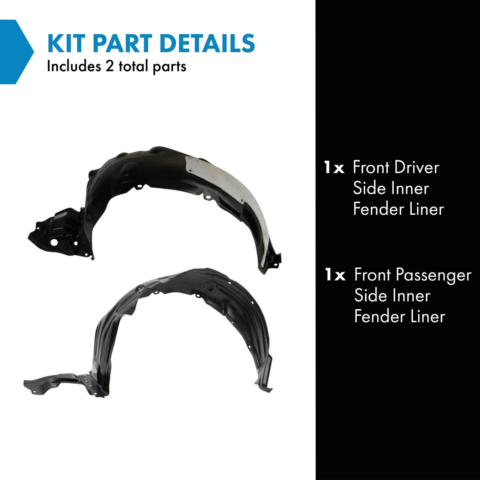 Trq Front Inner Fender Liner Set Compatible With 2014-2016 Toyota Corolla To1248178 To1249184