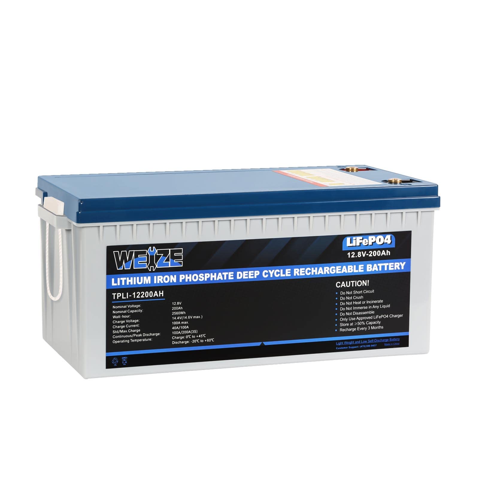 Weize 12V 200Ah Lifepo4 Lithium Battery, Built-In Smart Bms, 8000+ Deep Cycles, Low Temperature Protection Rechargable Battery P