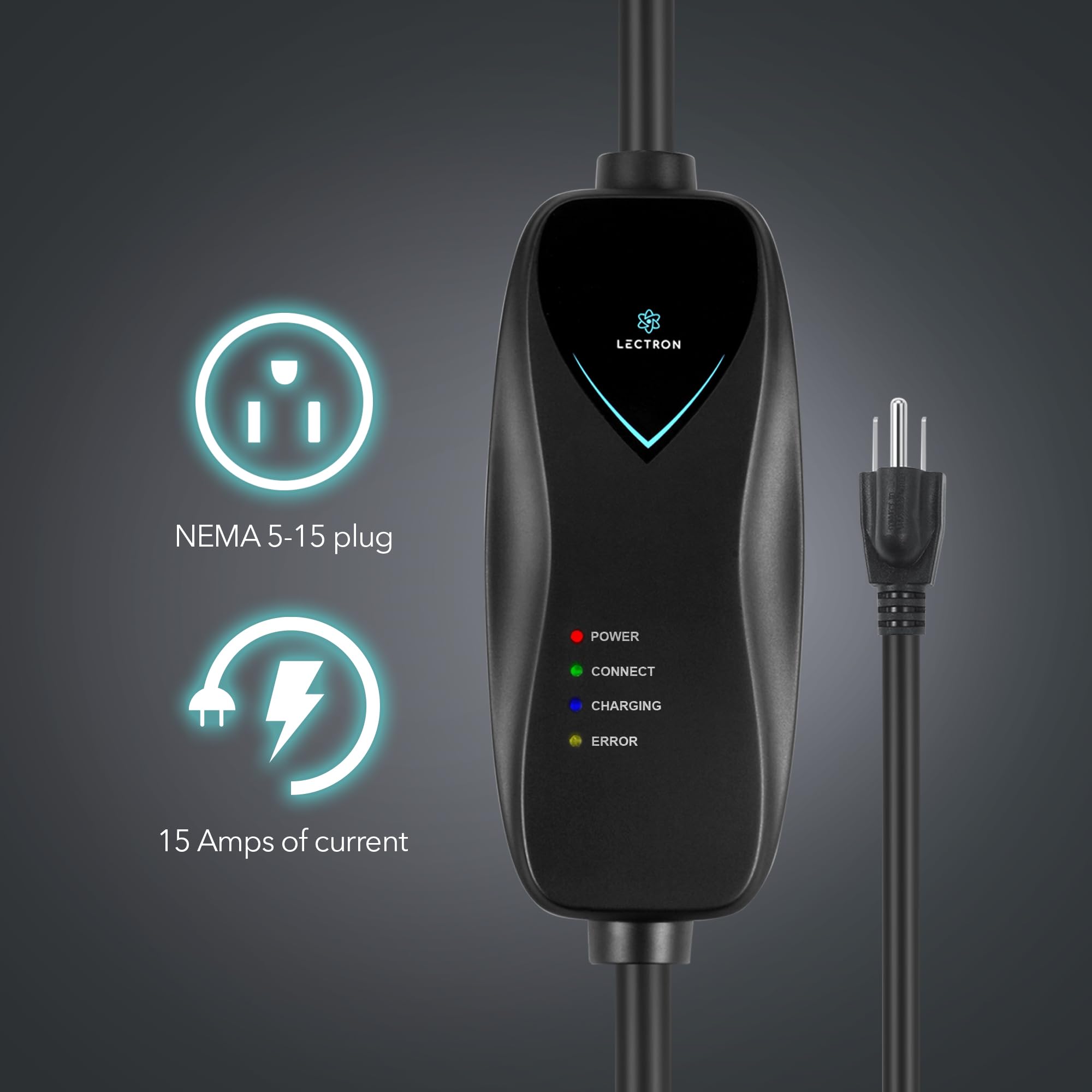 Lectron Level 1 Ev Charger - Etl Certified, 110V, 15 Amp, 16 Ft Extension Cord & J1772 Cable - Portable Electric Car Charger For