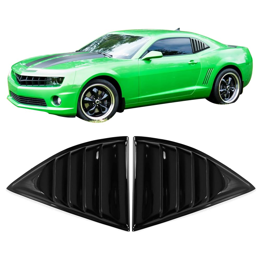 Ikon Motorsports, Side Window Louver Compatible With 2010-2015 Chevy Camaro Coupe, Carbon Fiber Print Sun Shade Cover Windshield Scoop Pair, 2011 2012 2013 2014