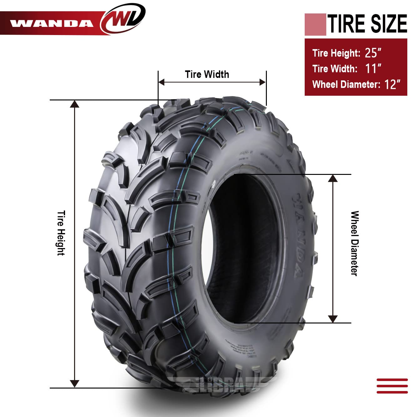 Wanda High Load Atv/Utv Tires 25X11-12 6Pr Lit Mud, Set 4