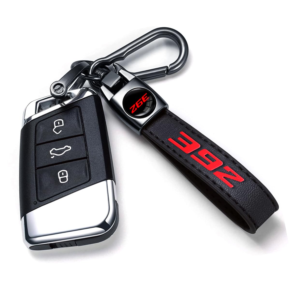 Annloysky Black Leather Keychain for Dodge Challenger & Durango SRT 392 - 2.6 Inch Durable Key Ring Accessory