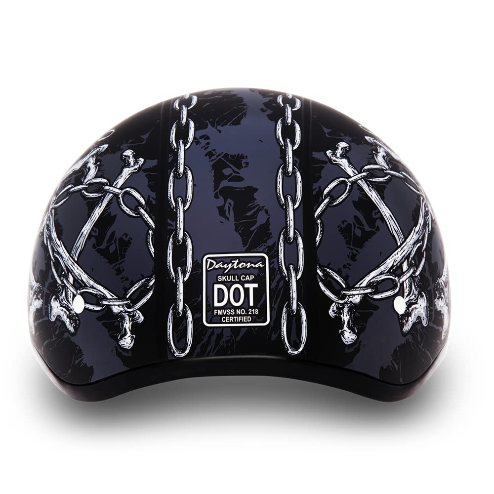 Daytona Helmets Motorcycle Half Helmet Skull Cap- Skull Chains 100% Dot Approved