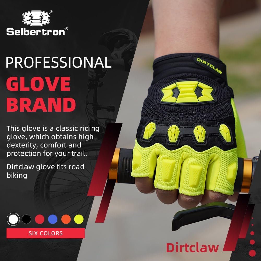 Seibertron Adult Dirtclaw Gloves - Motorcycle Motocross Sports Gloves For Ultimate Grip And Protection Fluo Yellow S