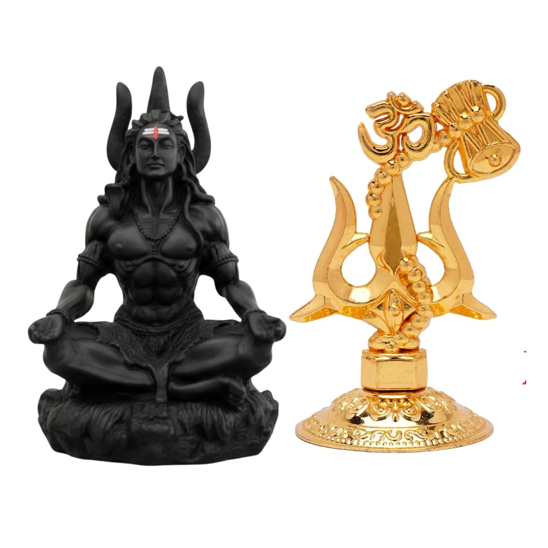 Vama Mahakal Car Dashboard Combo  Siddh Meditating Shiv Ji Idol & Siddh Mahadev Trishul | Shiva Idol For Car Dashboard | Shiv T