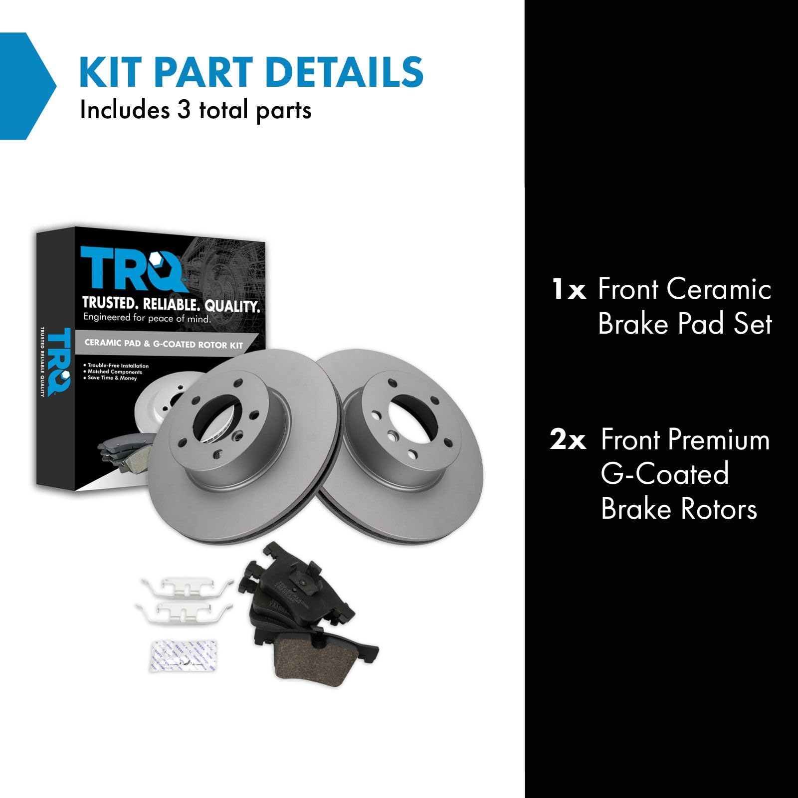 Trq Front Ceramic Disc Brake Pad & Replacement Coated Rotor Kit Compatible With Bmw