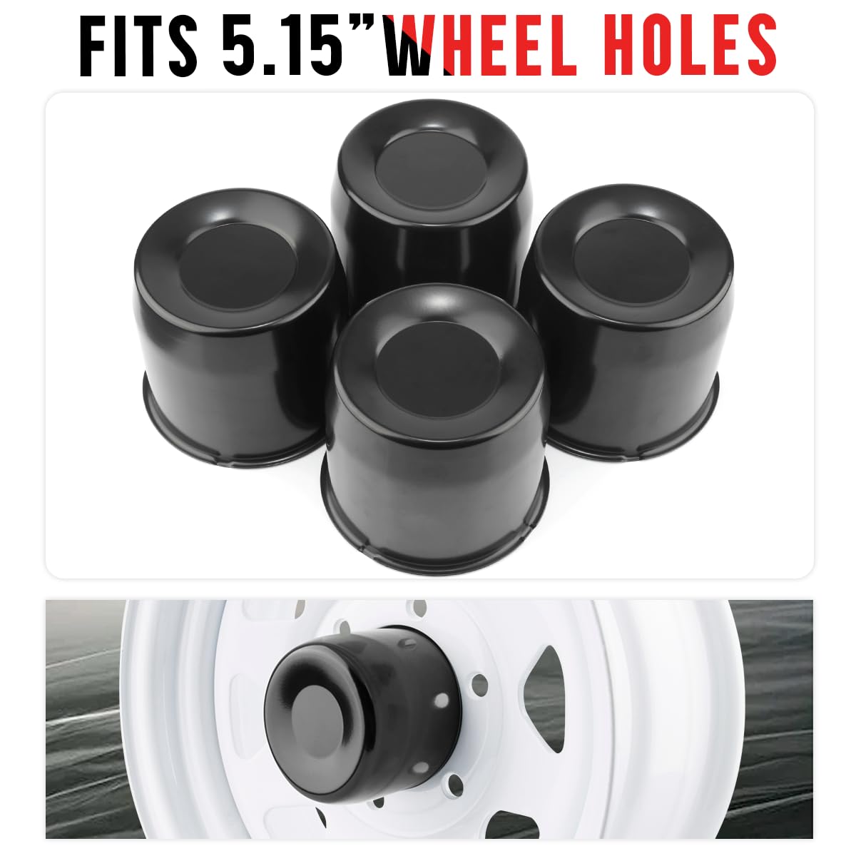 RTRHINOTUNING 4pcs 5.15in 130mm Wheel Center Caps Black Trailer Hub Caps for Trailer SUV Rims 5in Tall
