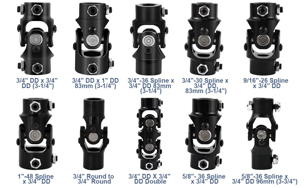 Cool Star Single Steering Joints 3/4'' Round X 3/4'' Round Smooth Round U-Joint Shaft 96Mm 35 Degree Black
