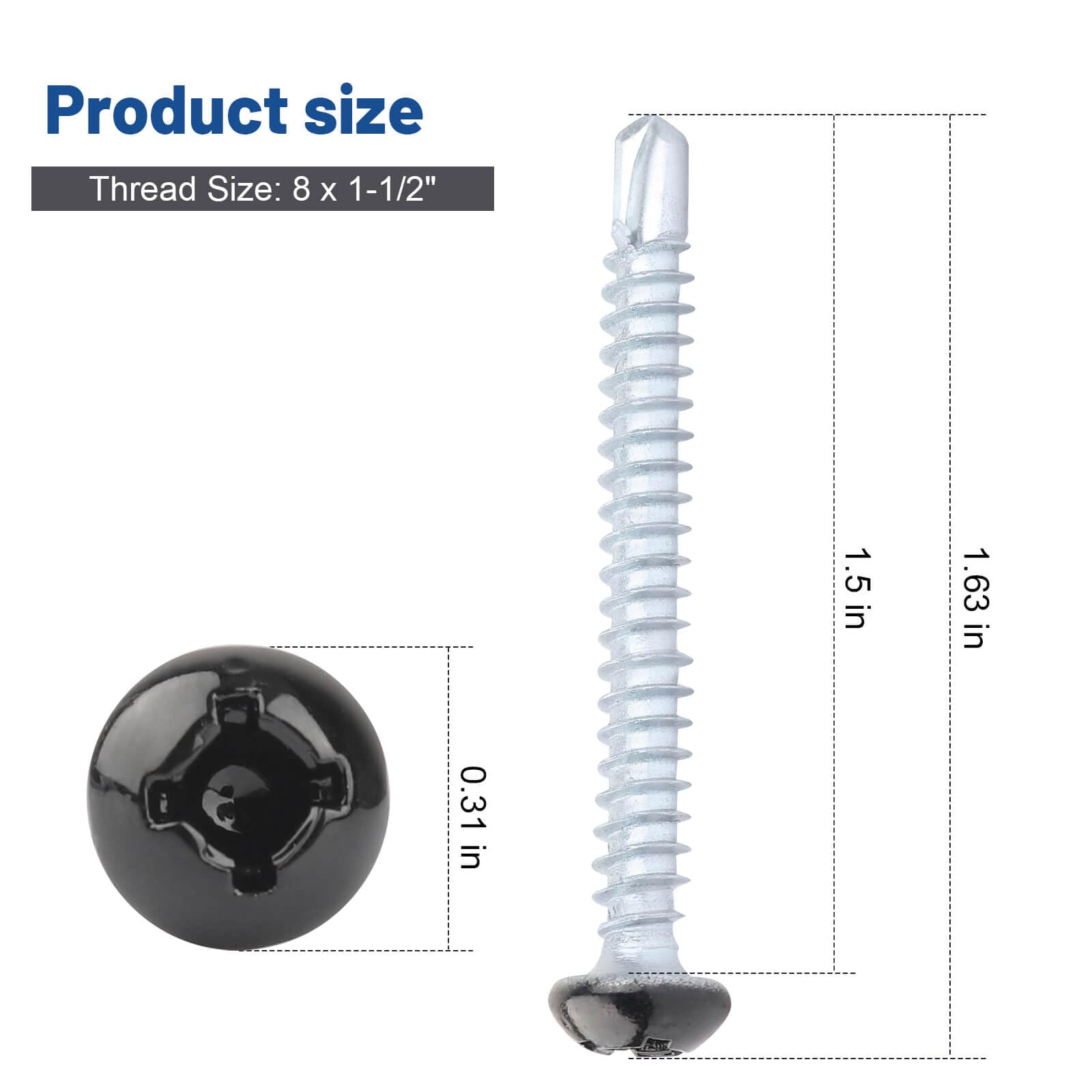 Pan Head Metal RV Screws Black #8x1 for Quad Drive Self Tapping Drill RV Interior and Exterior Enclosed Trailer Repair Screws -
