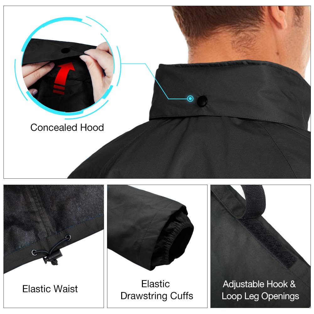 TIDEWE Rain Suit - Waterproof Breathable Lightweight Rainwear, Black, XXL, Polyester & Non-woven, Model RS002-BK-XXL-NEW