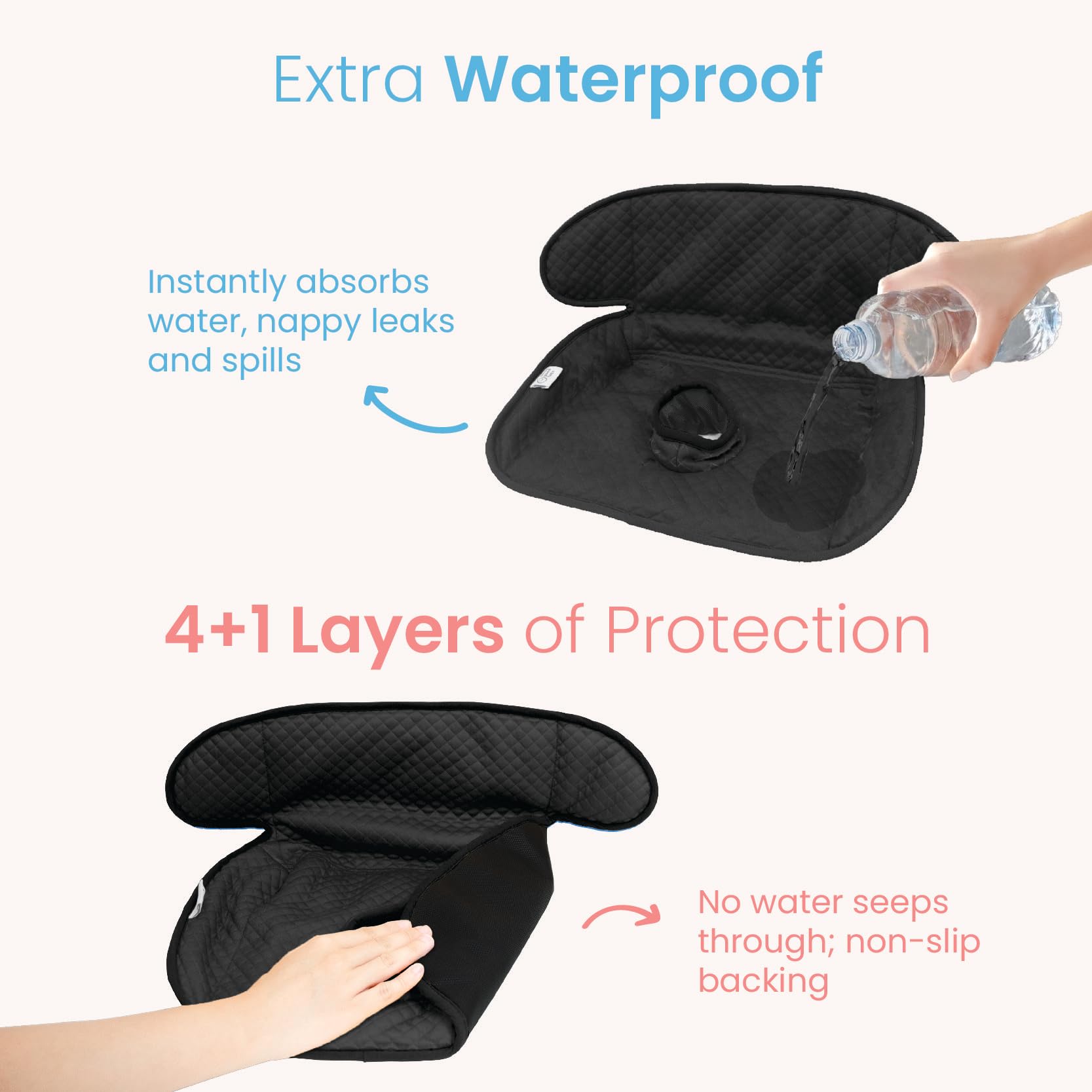 THINK GOOD TOTS Black Piddle Pad 2-Pack - Waterproof, Machine Washable Car Seat & Stroller Protector for Toddlers & Babies, Model PP-02