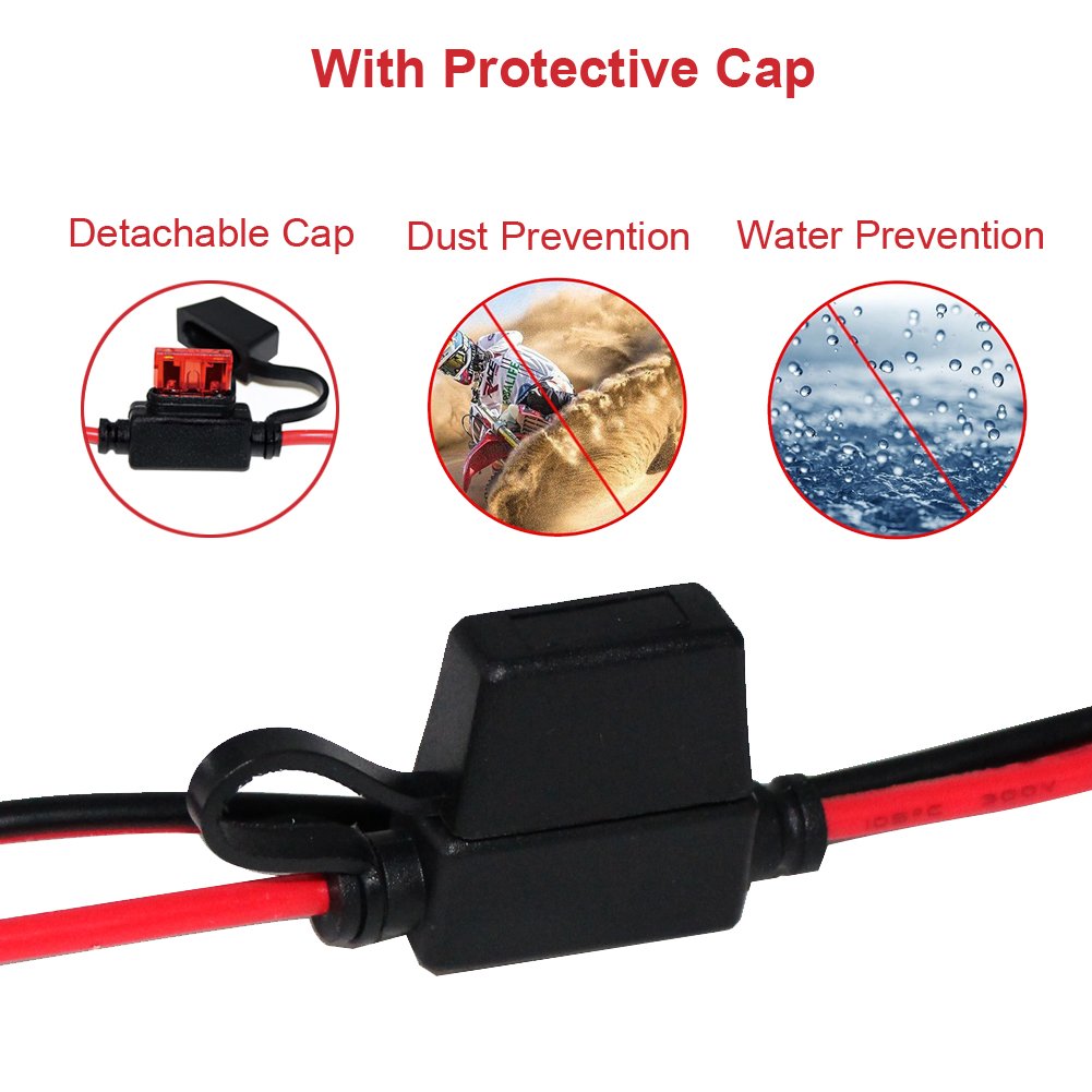 SPARKING 3FT Car Cigarette Lighter Plug Socket to Eyelet Terminals 12V Extension Cable with 10A Fuse, Copper, Model SPACKING-02