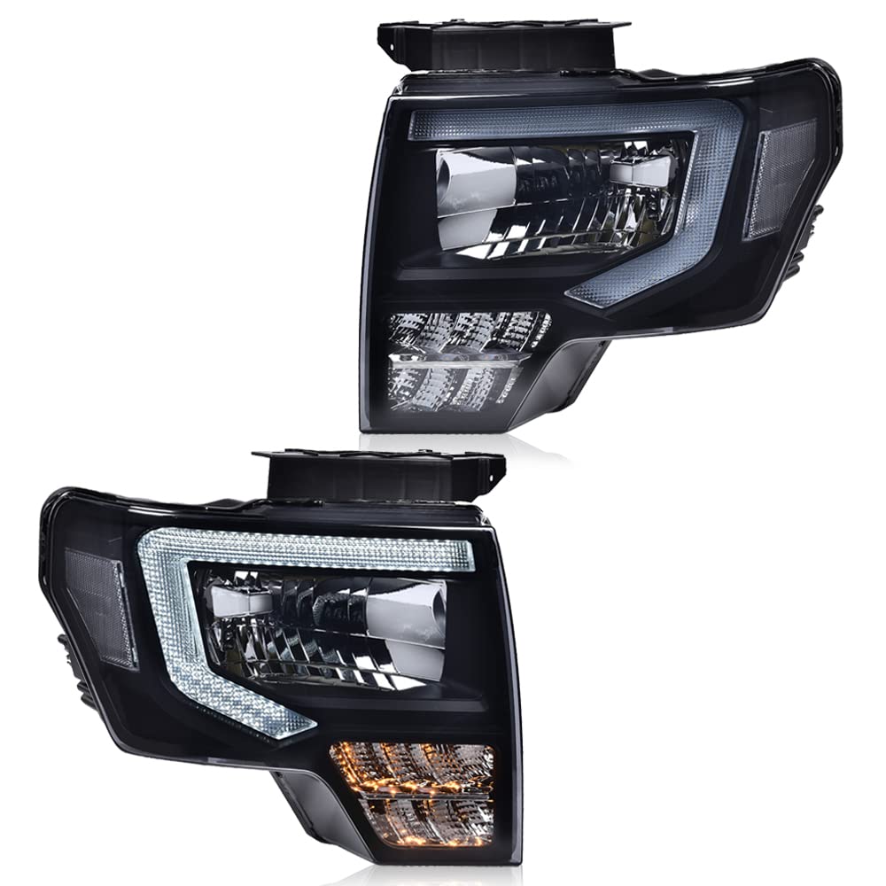 CNNELL LED Projector Headlights Assembly Compatible with Ford F150 2009-2014 LED Tube Dual Projector with Activation Light/Switc
