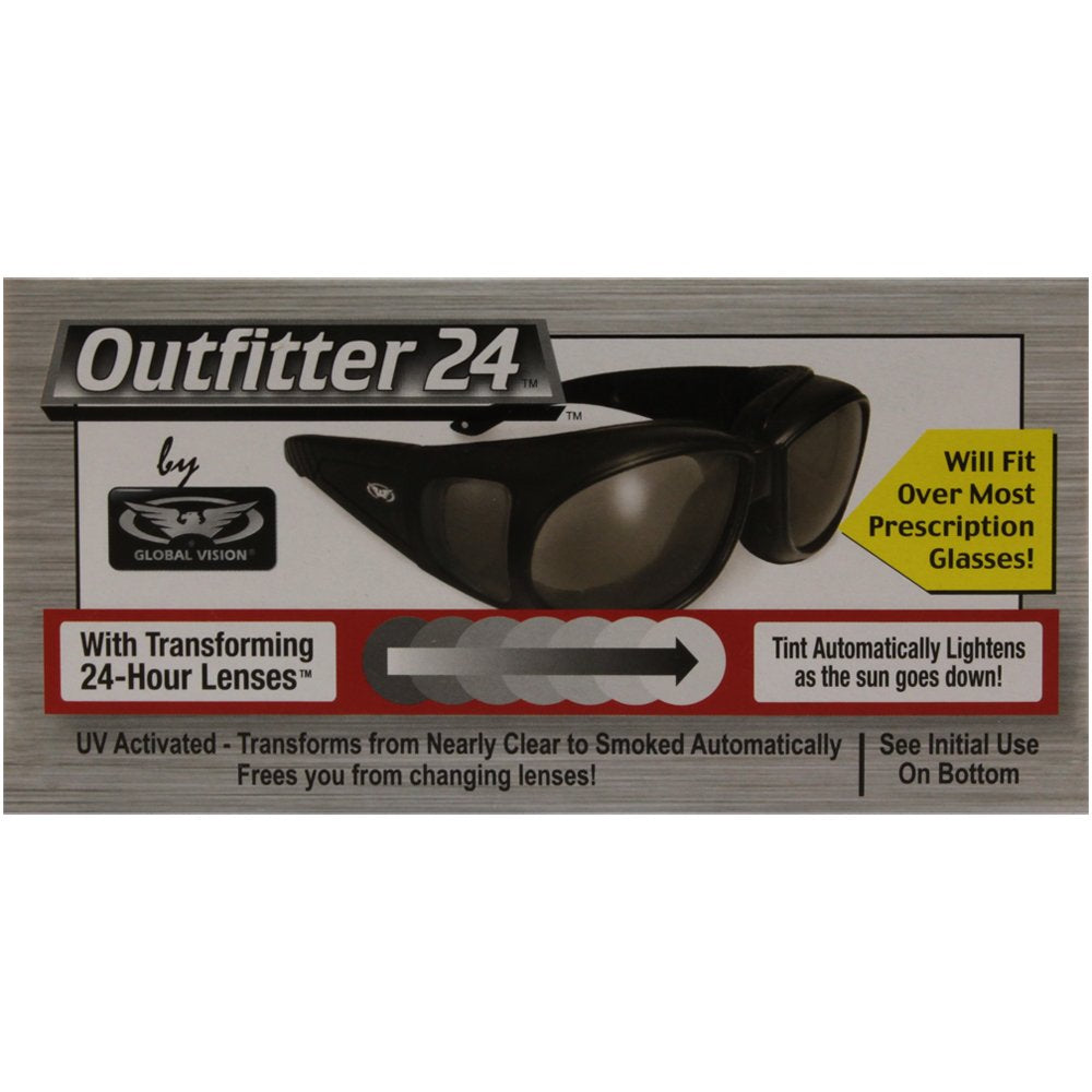 Global Vision Outfitter Padded Fit-Over Motorcycle Safety Sunglasses (Clear To Smoke Lens)