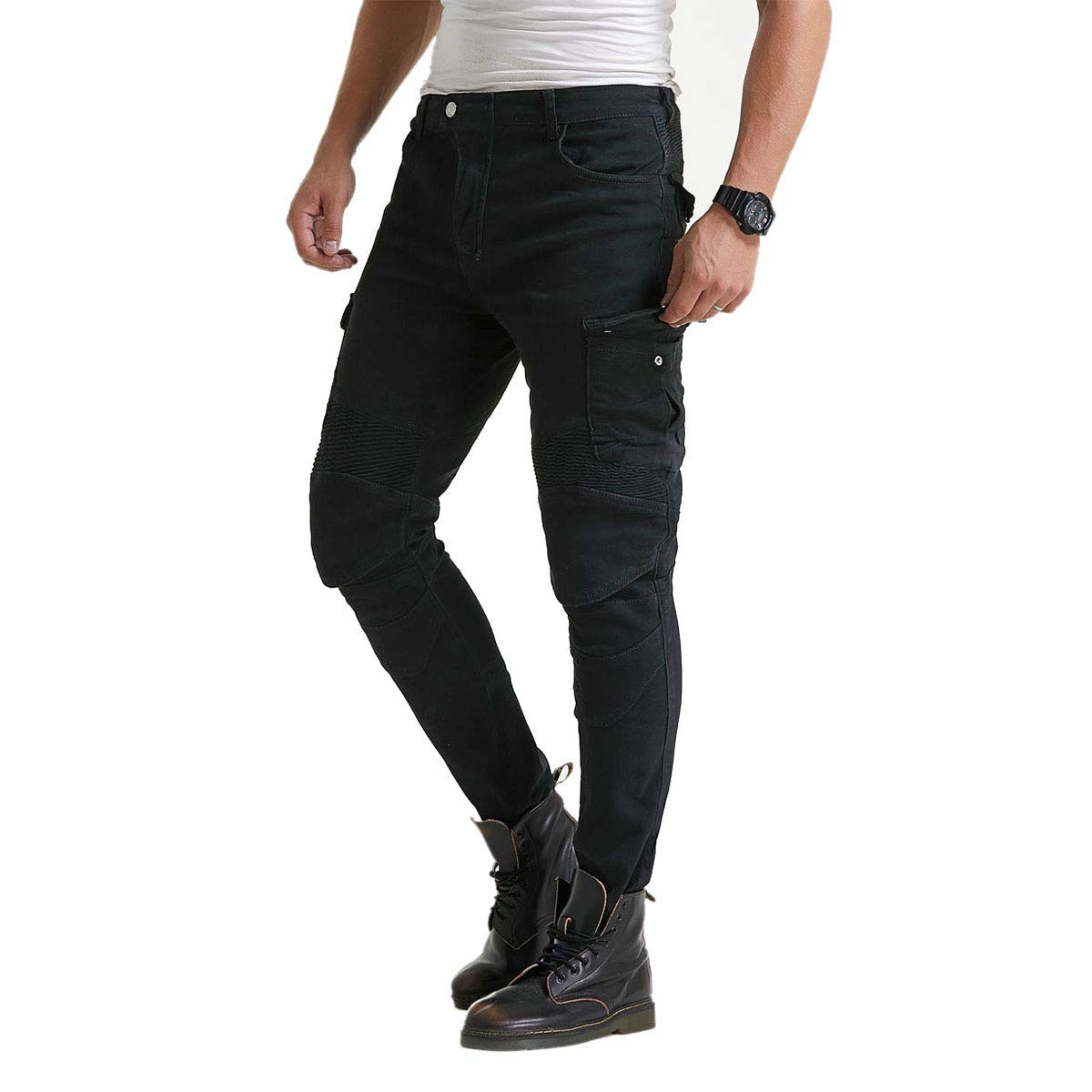 Men'S Motorcycle Riding Pants Denim Jeans Protect Pads Equipment With Knee And Hip Armor Pads Ves6 (Black, 3Xl=38)
