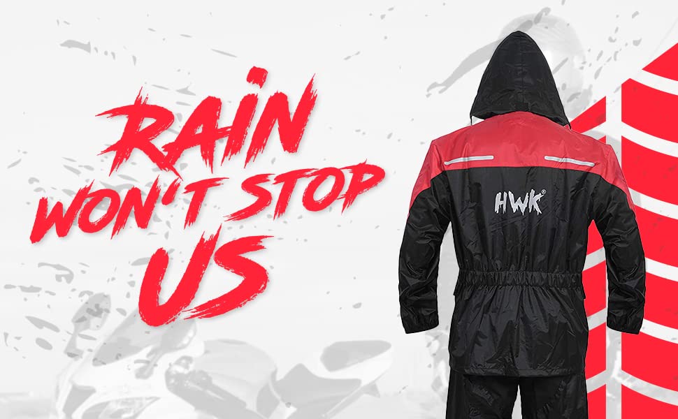 Hwk Motorcycle Rain Suit For Men And Women, Two-Piece Waterproof Motorcycle Rain Gear With Reflective Rain Jacket And Rain Pants For Weatherproof All-Season Riding, Red, X-Large
