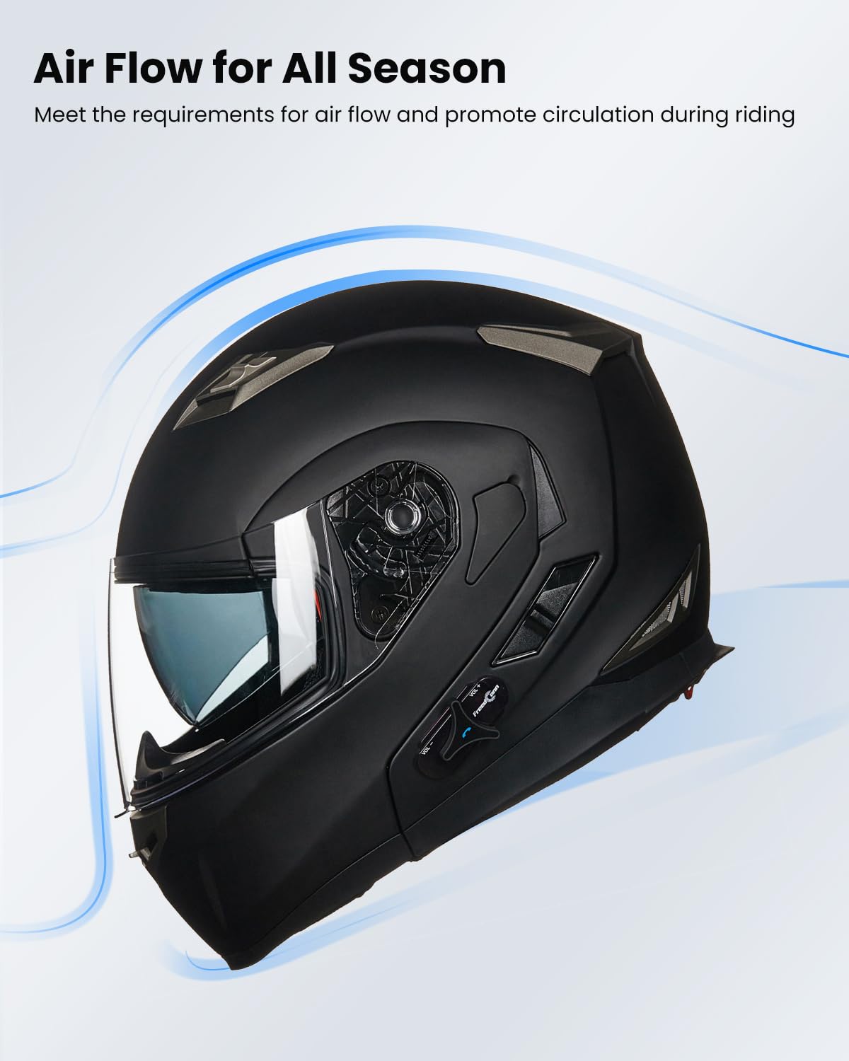 ILM Bluetooth Modular Full Face Motorcycle Helmet, XXL, Matte Black, Model 953Pro, EPS Material, Sun Shield, Mp3 Intercom