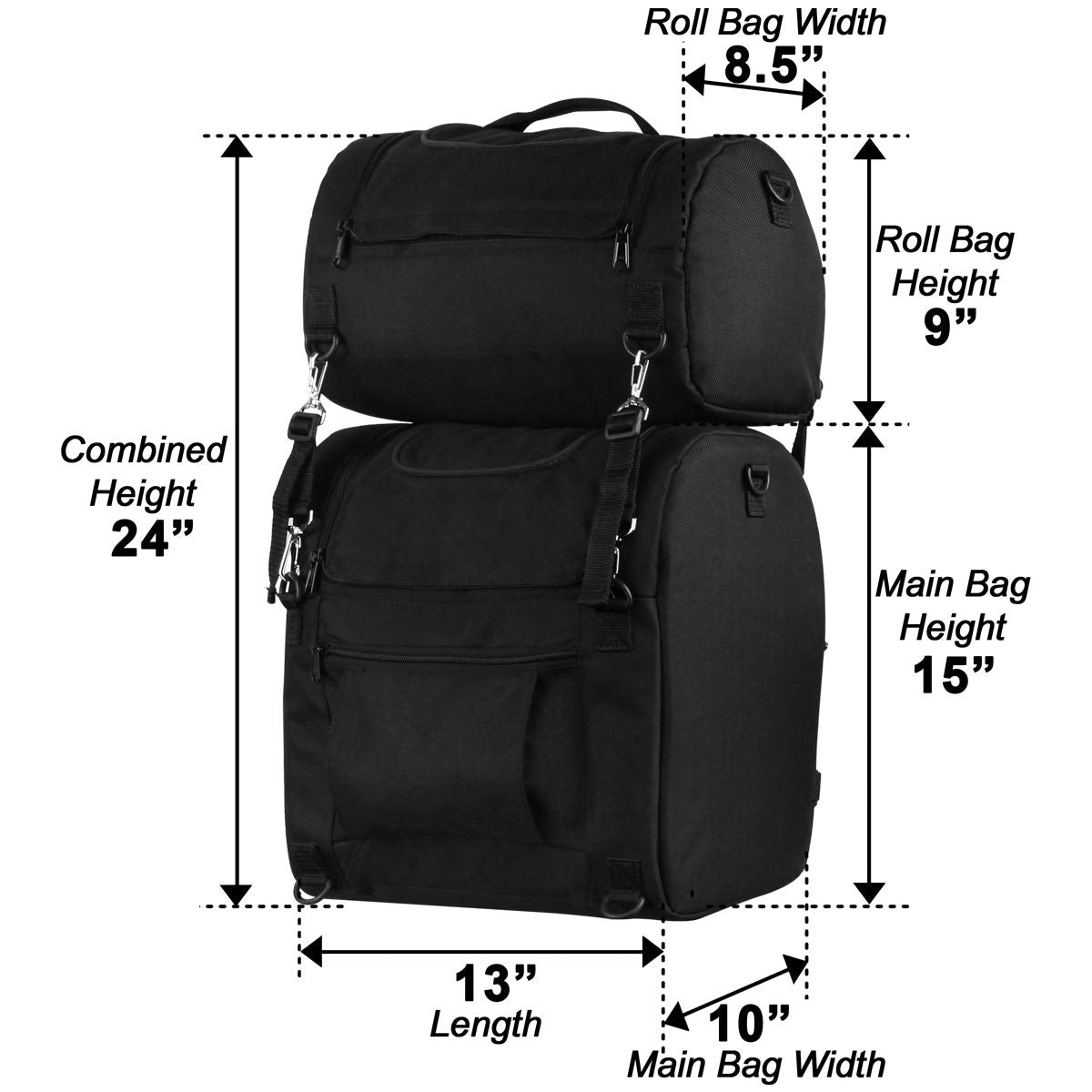 Vance Black Nylon Large Heavy Duty Motorcycle Sissy Bar Bag Removable Rain Cover - Stylish And Easy To Use Sissy Bar Backpack
