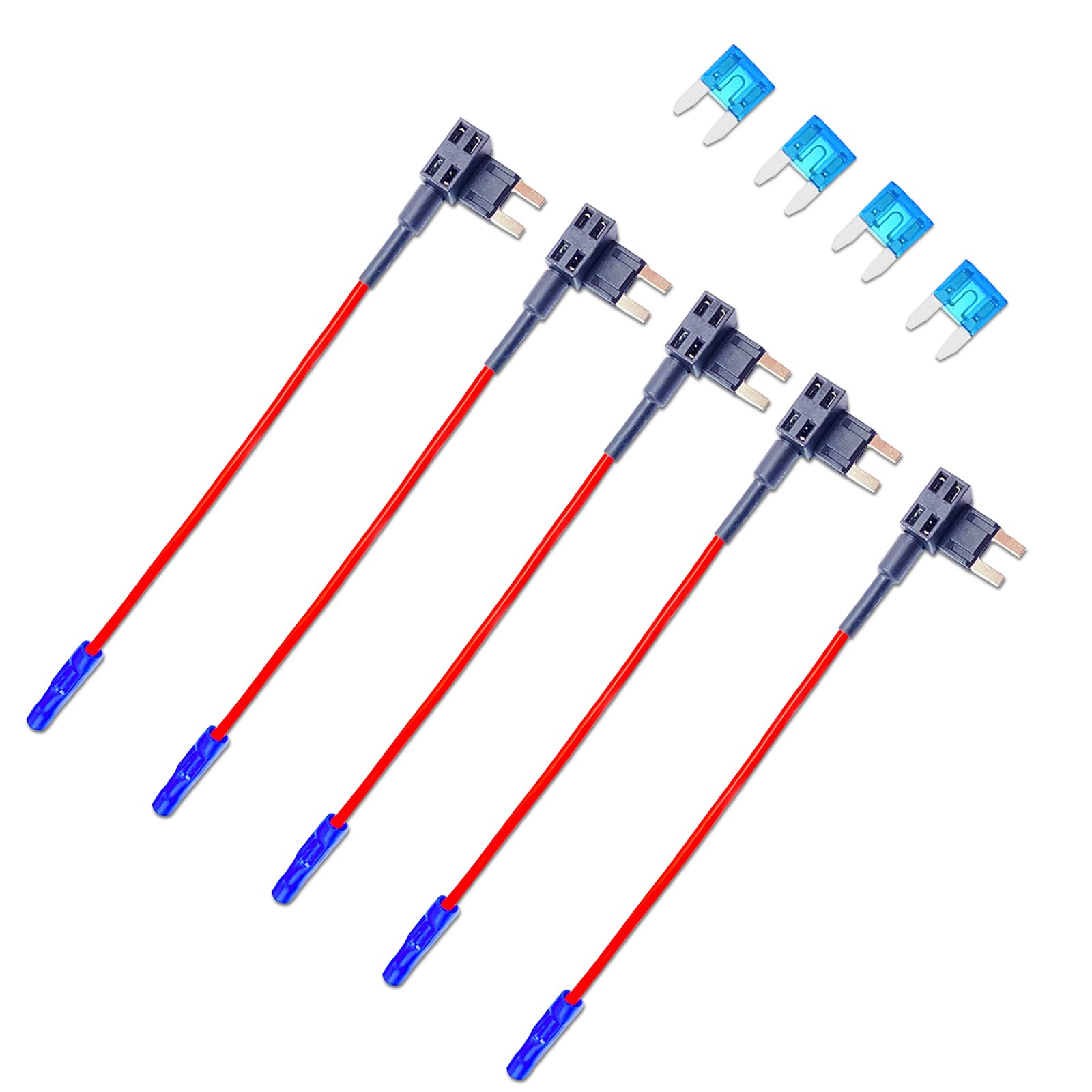 Jawmoy Pack-5 Car Fuse Adapter, 12V Car Add-A-Circuit Fuse, Copper Mini Automotive Fuse Connector For Most Cars Trucks Boats (Bl