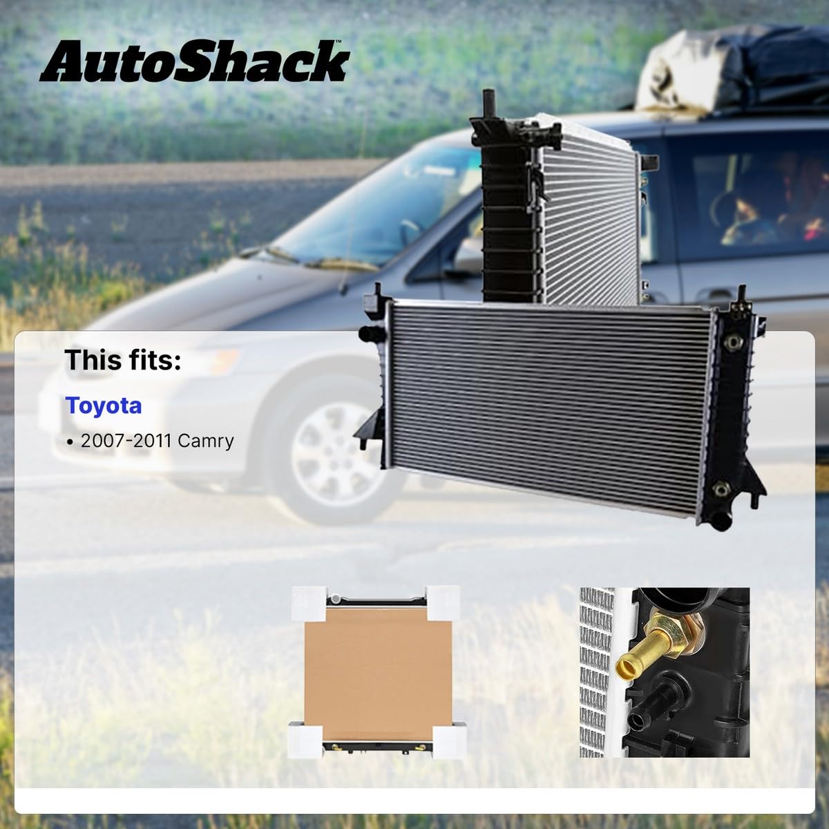 Auto Shack RK1168 Radiator for 2007-2011 Toyota Camry 2.4L/2.5L FWD - High-Performance Silver Replacement