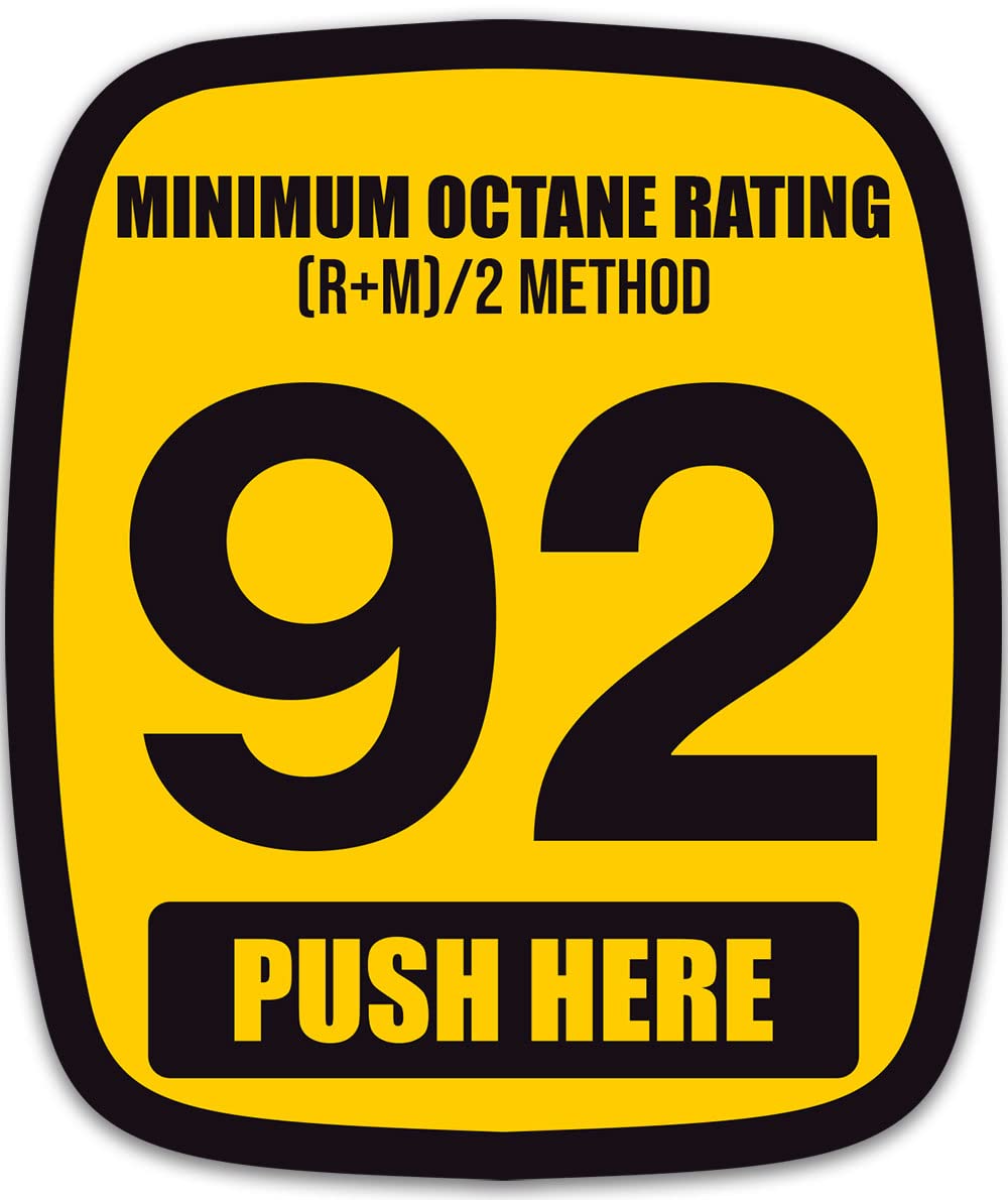92 Octane Rating Pump Sticker (Minimum Gasoline Outdoor Vinyl Decal for Fuel Pumps and Gasoline Station Business (2x2.5 Inches)