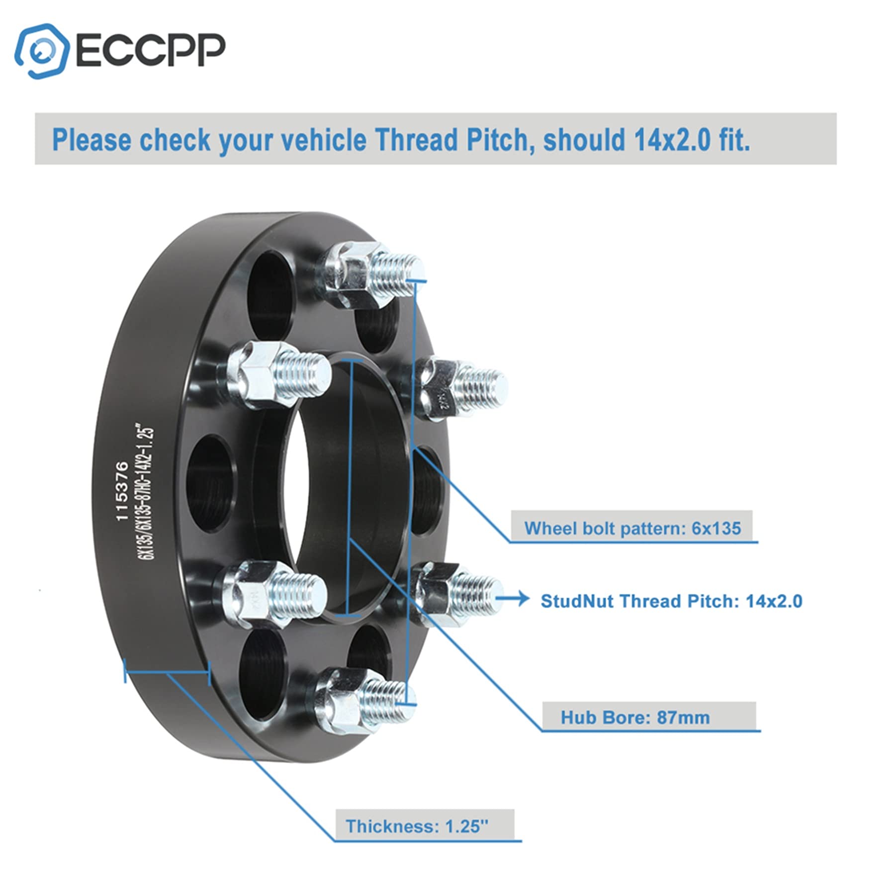 ECCPP 2PCS 6x135mm hub Centric Wheel Spacers 1.25 inch 6 Lug 6x135 to 6x135 87mm 14x2.0 Studs fits for F150 for Expedition for M