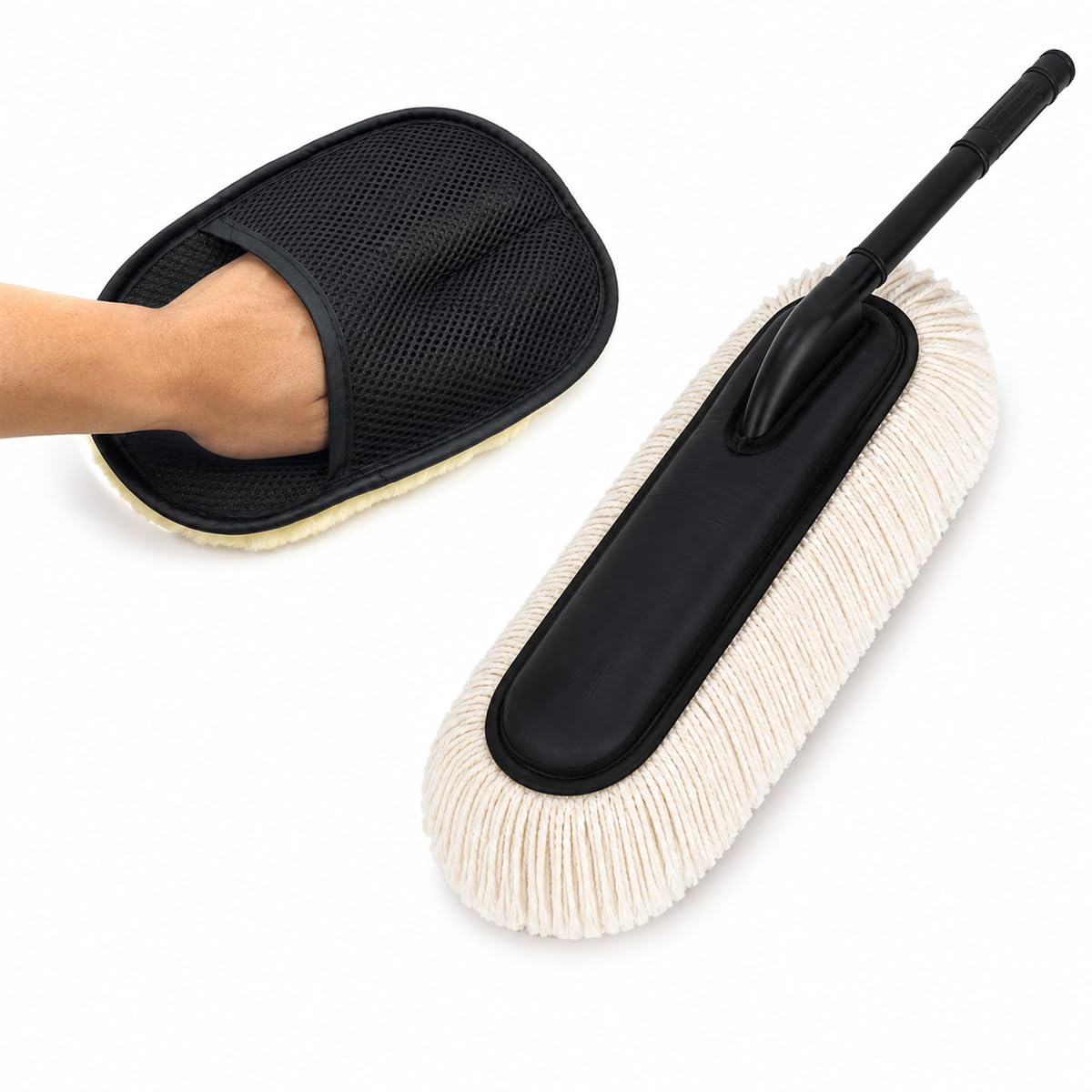 CRAYLUXE Car Cleaning Combo | Soft Duster + Microfiber Cleaning Glove | Dust & Pollen Remover | Multipurpose Cleaning Kit for Ca