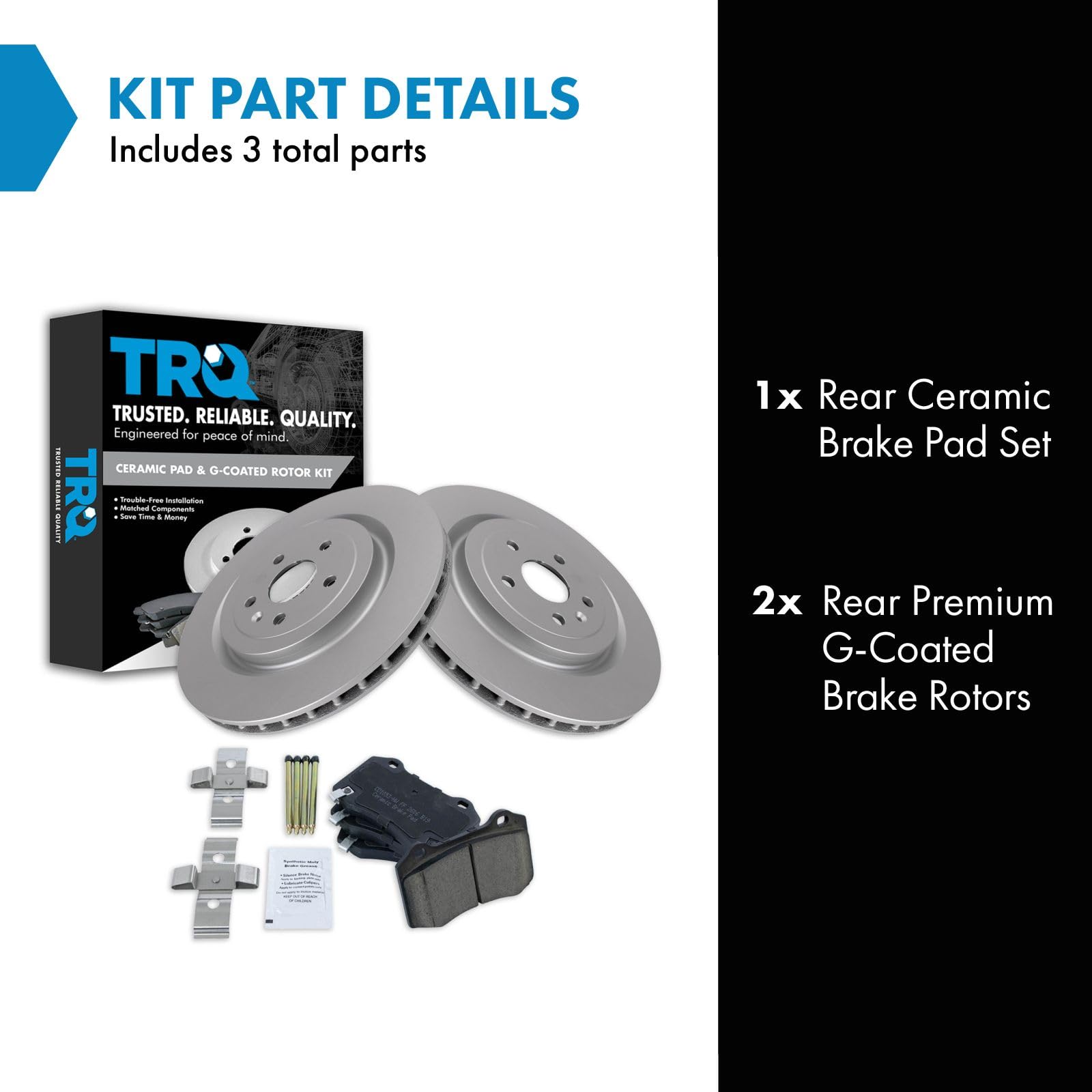 Trq Rear Brake Pad & Rotor Kit Brake Pads Brake Rotor Ceramic Premium G-Coated Compatible With 2009-2018 Cadillac Cts 2010-2015