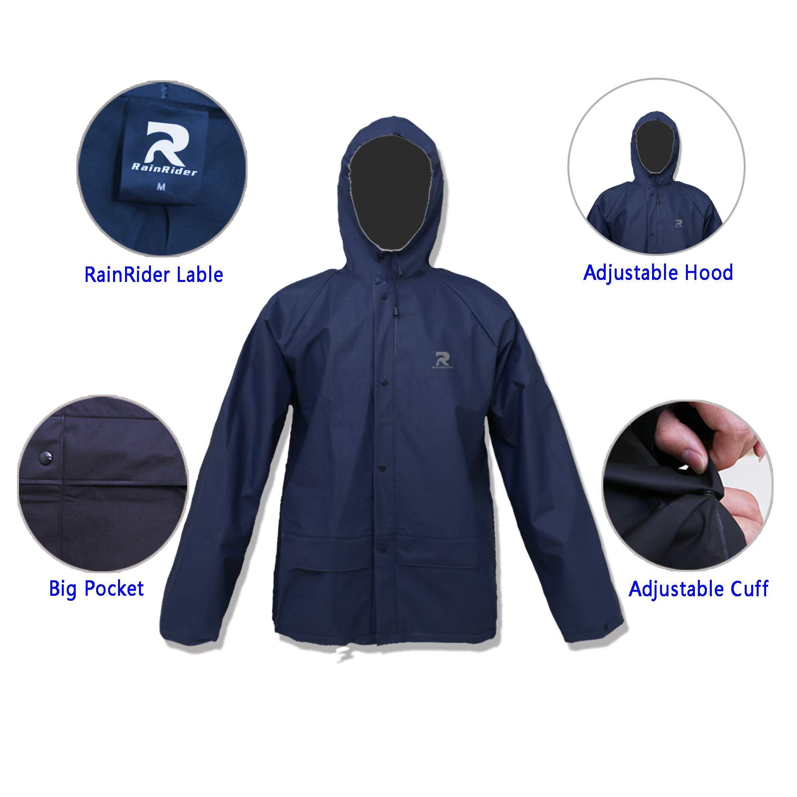 Ultra-Lite Rain Coat With Pants For Men Women Waterproof Rain Suit For Sport(Navy,L)